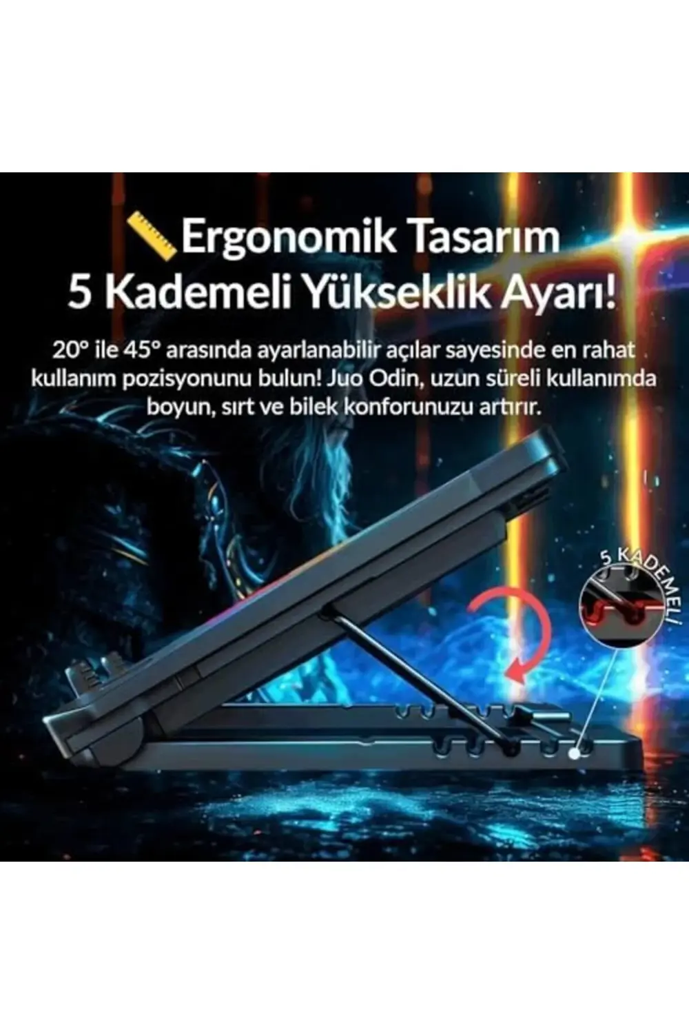 Odin RGB Işıklı Gaming 2200RPM Çift Fan LED Laptop Soğutucu 11852