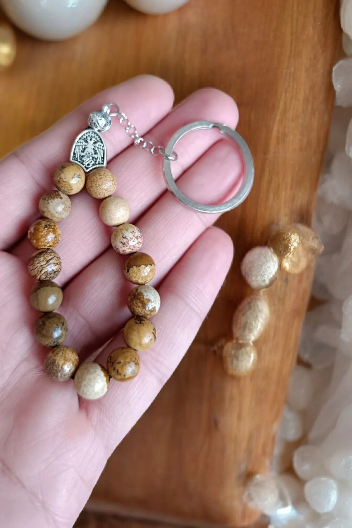Odun jasper Taşı Ağaç Jasper Taşı Anahtarlık Doğal Tesbih Model D