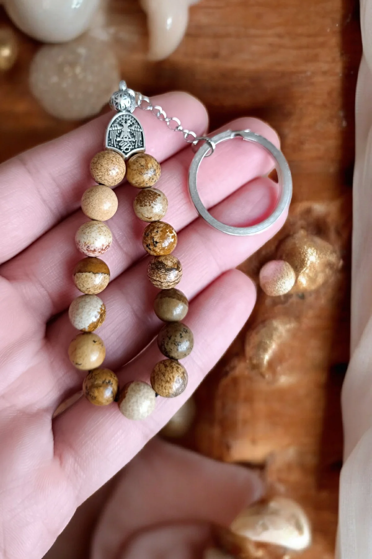 Odun jasper Taşı Ağaç Jasper Taşı Anahtarlık Doğal Tesbih Model D