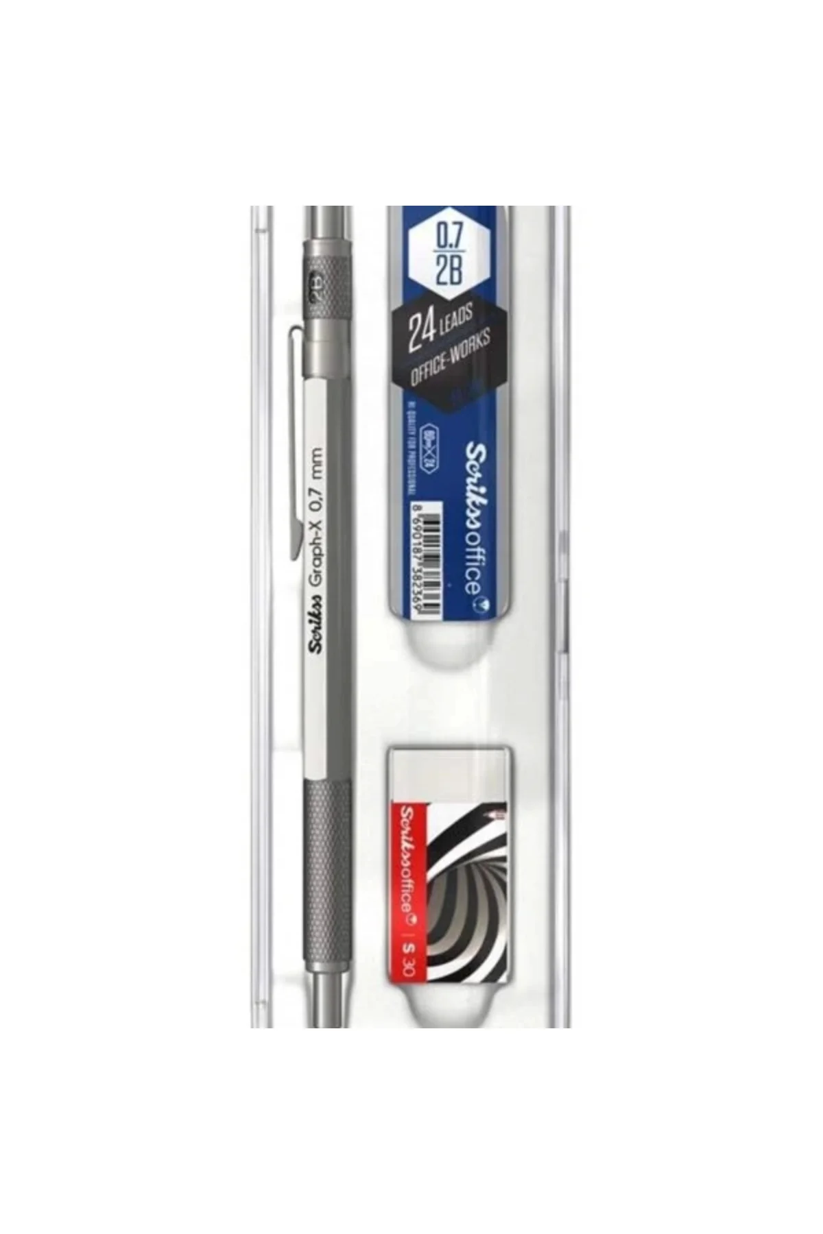 Office Graphx 3'lü Set Mekanik Kurşun Kalem Silgi Min Saten Gri 0.7 Mm