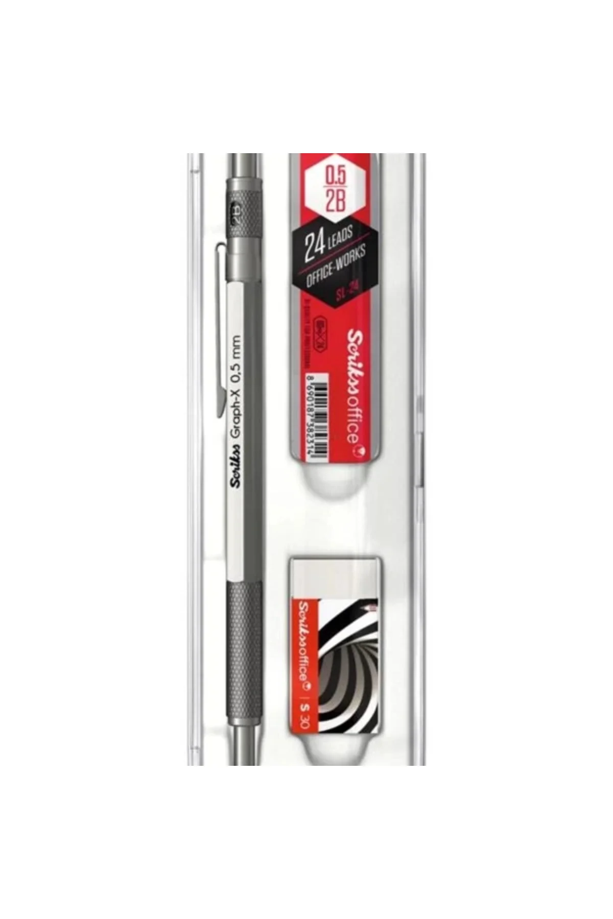Office Graphx 3'Lü Set Mekanik Kurşun Kalem Silgi Min Saten Gri 0.5 Mm