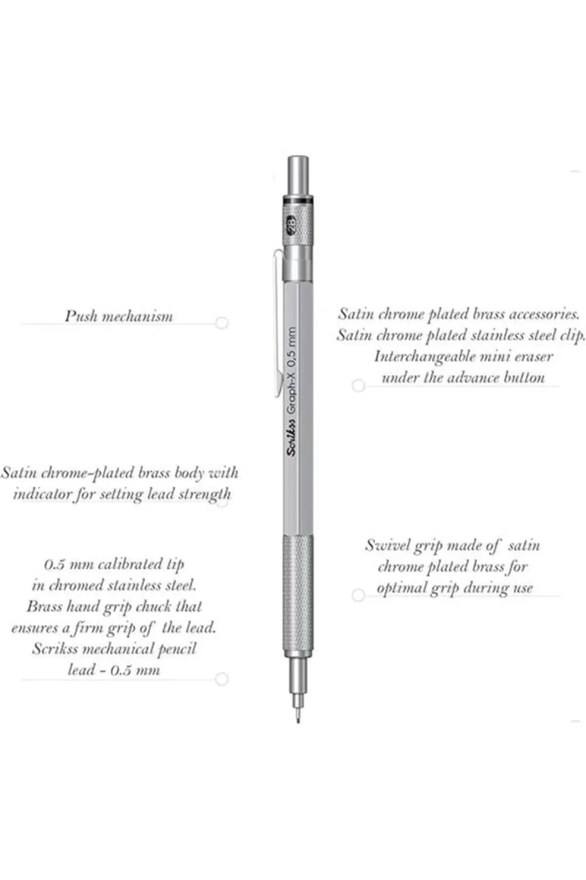 Office Graphx 3'lü Set Mekanik Kurşun Kalem Silgi Min Saten Gri 0