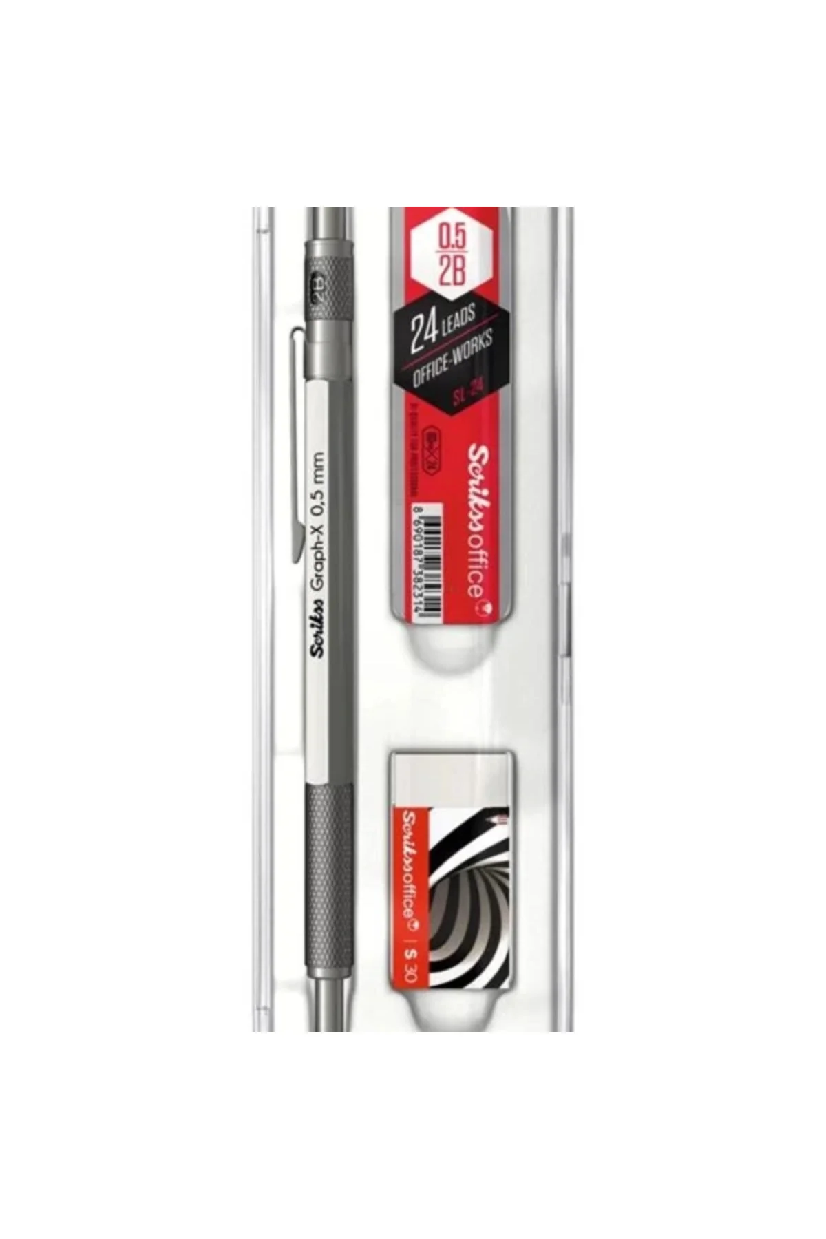 Office Graphx 3'lü Set Mekanik Kurşun Kalem Silgi Min Saten Gri 0