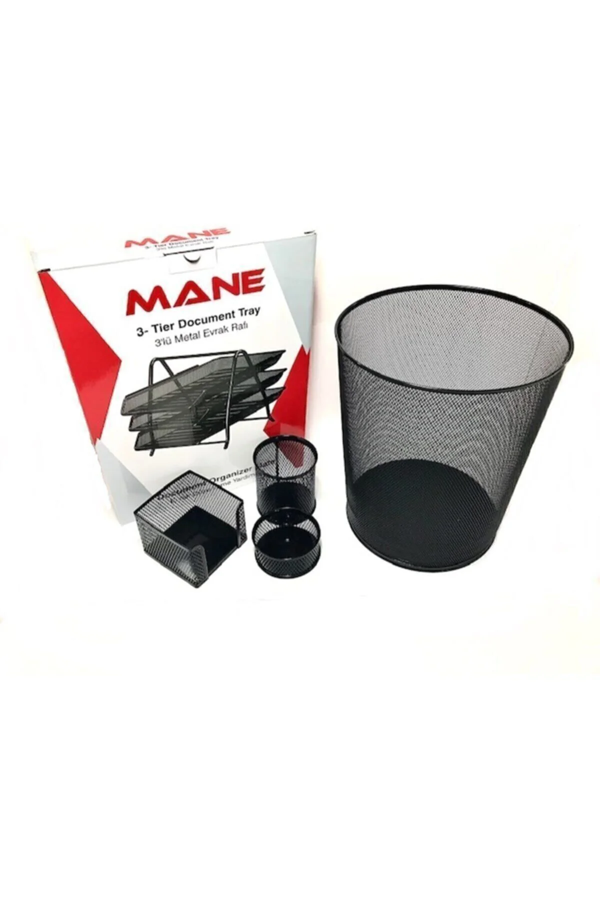 Office Masa Seti-kalemlik,notluk,ataçlık 23cm Çöp Kovası, 3'lü Ev