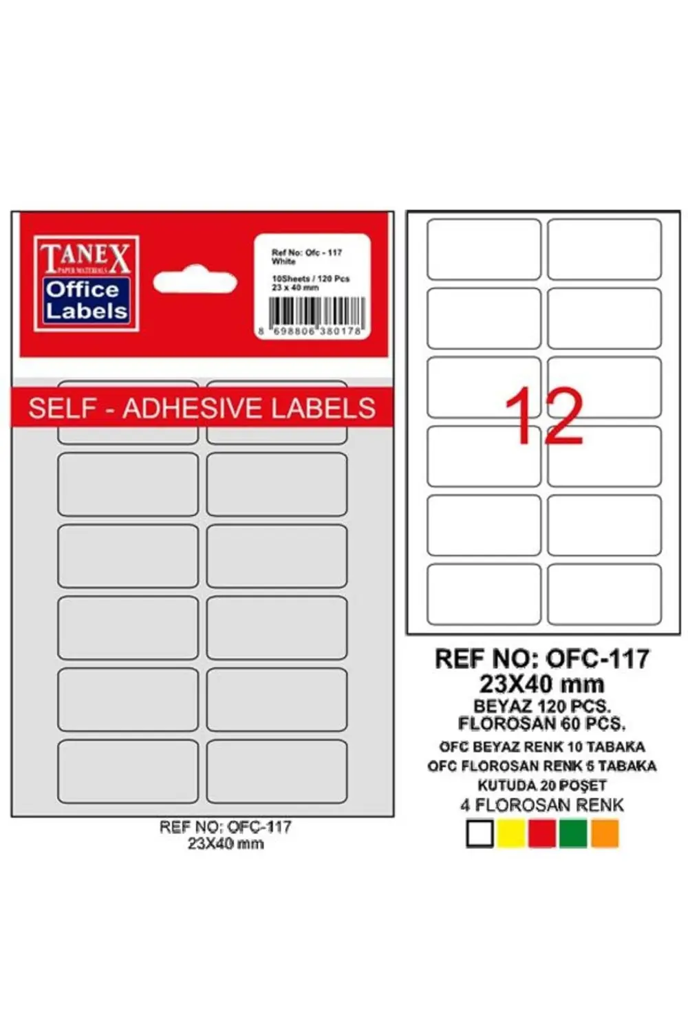 Ofis Etiketi Poşetli 23x40 Mm Beyaz Ofc-117 (10 LU PAKET)