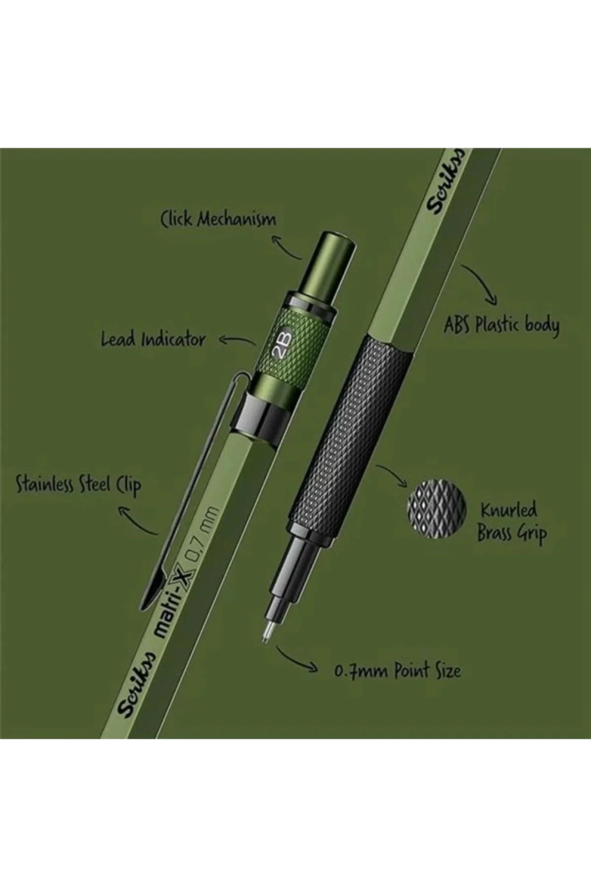 Ofis Matri X Versatil 0.7 mm Kalem, Silgili, Yeşil