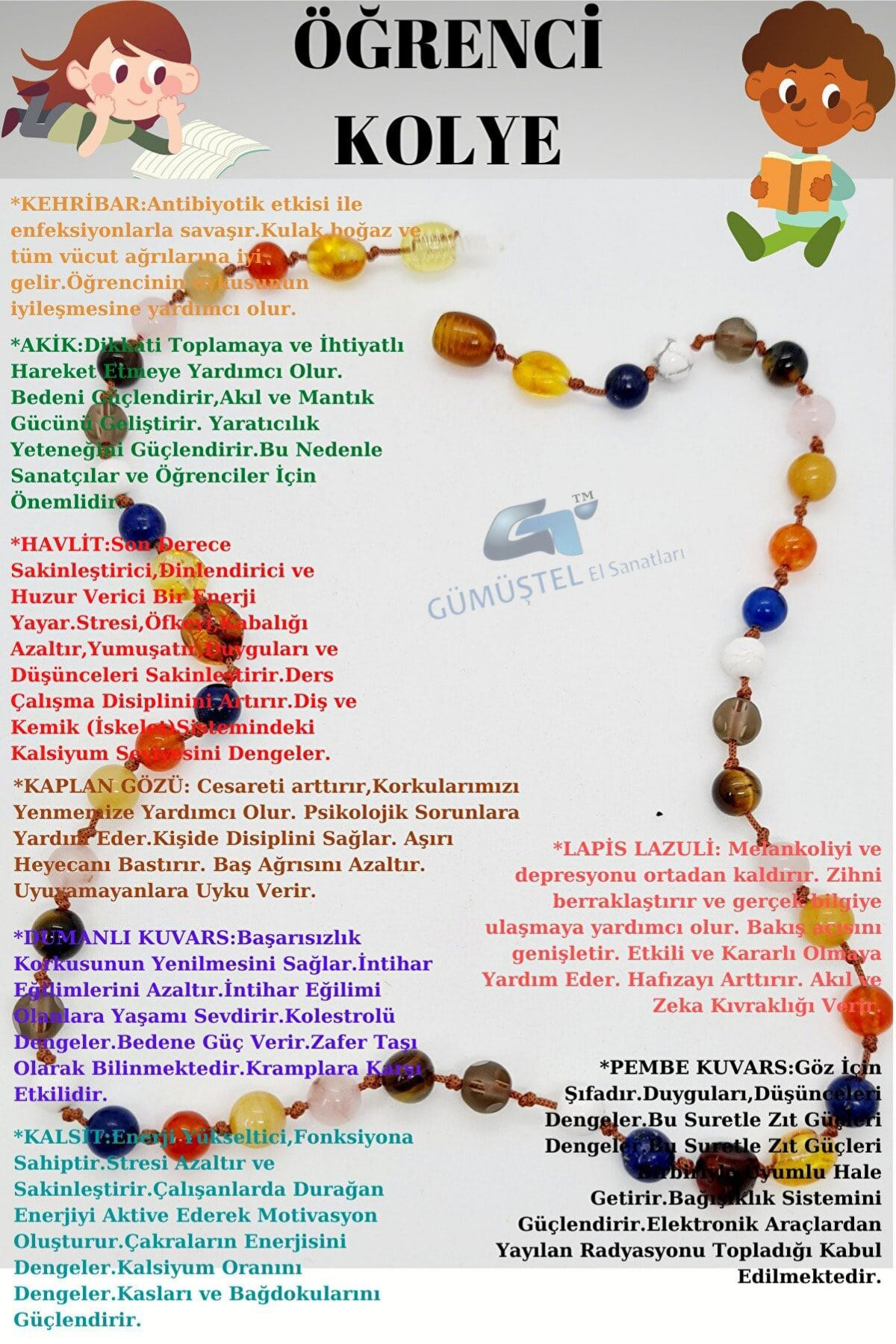 Öğrenci Kolyesi Kehribar,akik,havlit,kaplan Gözü,dumanlı Kuvars,k