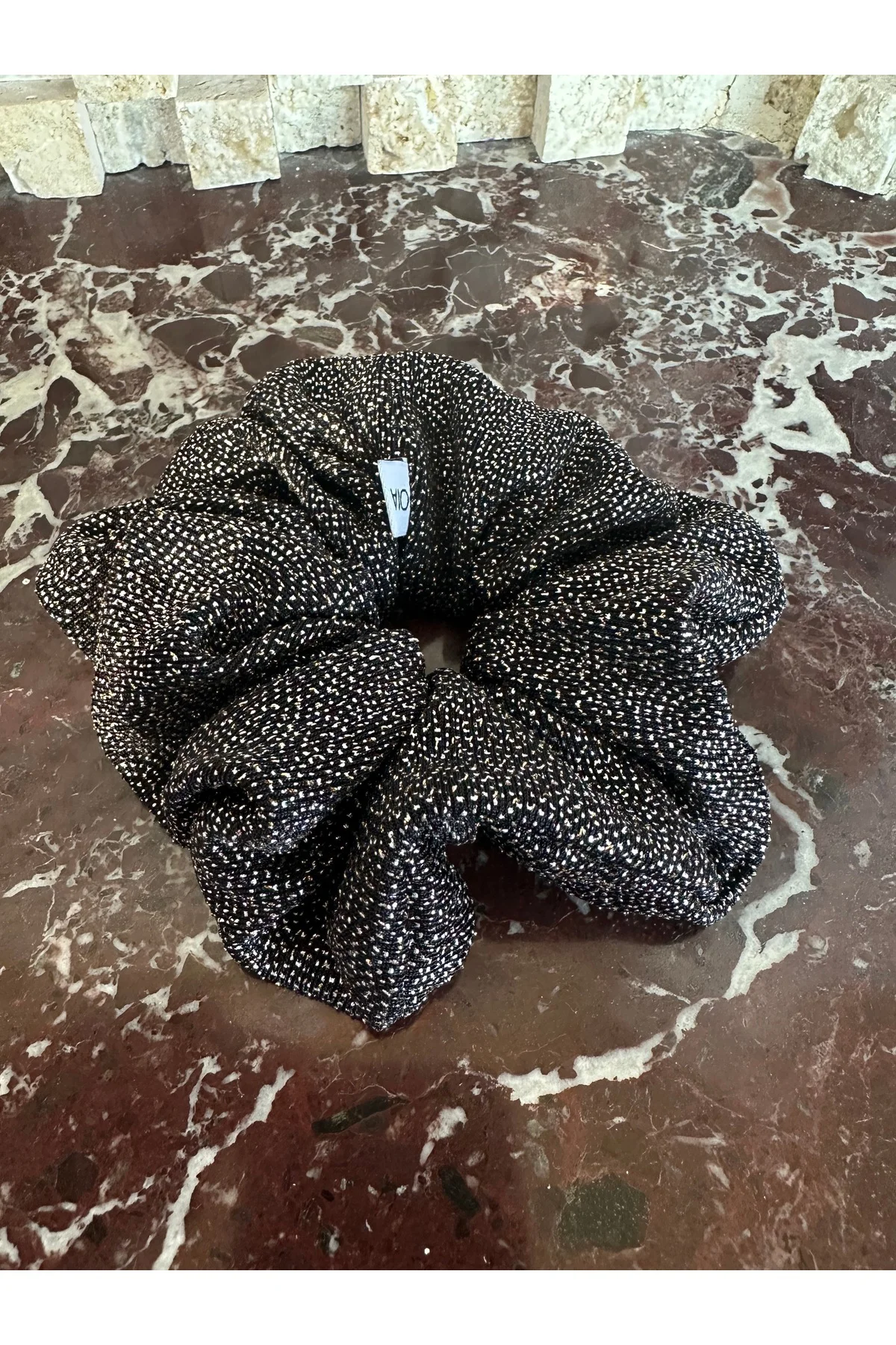 OIA Atelie Simli Siyah Buzzy Part Scrunchie Lastik Toka