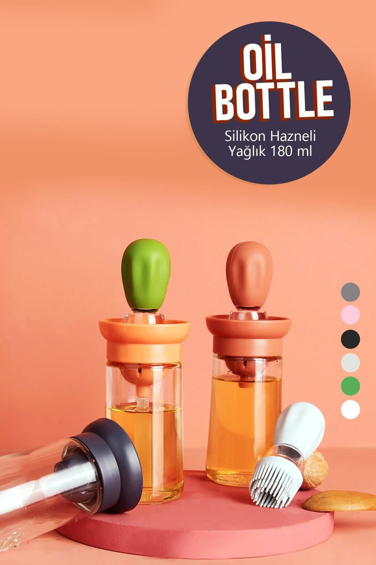 Arwoan Oil Bottle Silikon Hazneli Firçali Yağlik Sirkelik Sosluk 180 Ml