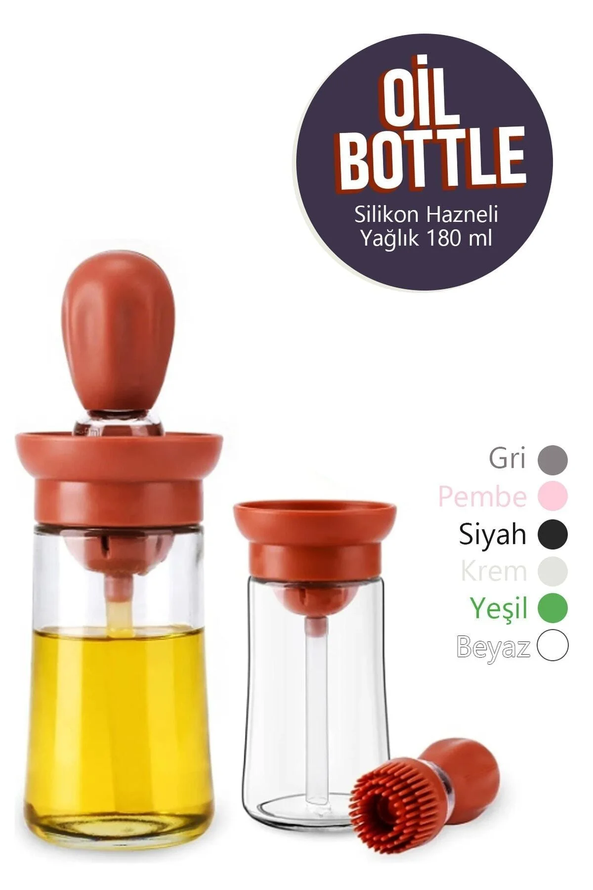 Oil Bottle Silikon Hazneli Fırçalı Yağlık Sirkelik Sosluk 180 Ml - Görsel 3