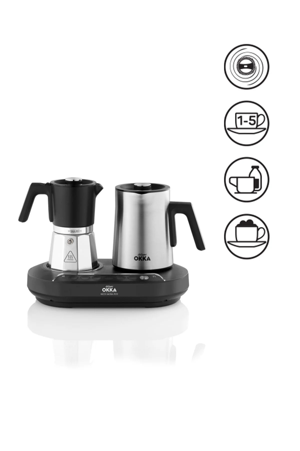 OK0027 Okka Rich Moka Pot Karıştırıcılı Metal İtalyan ve Türk Kah
