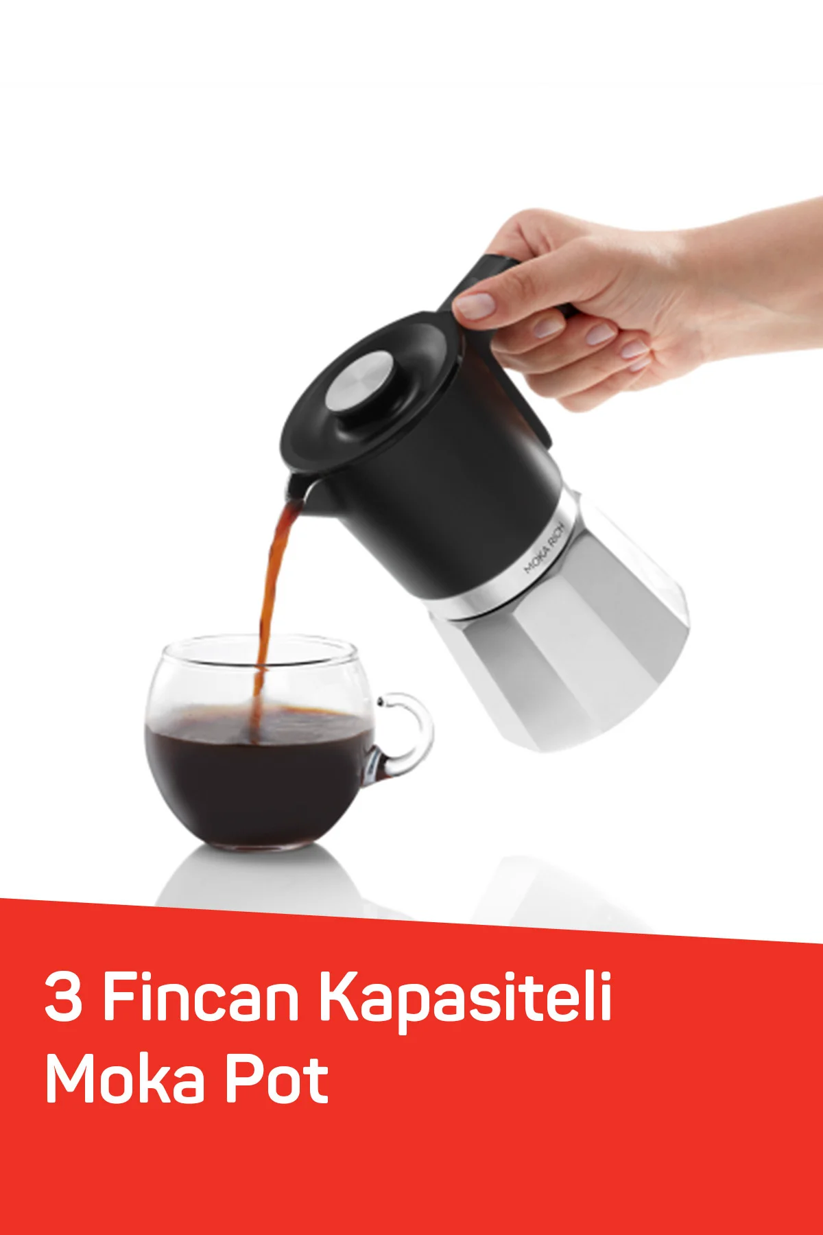 OK0027 Okka Rich Moka Pot Karıştırıcılı Metal İtalyan ve Türk Kah