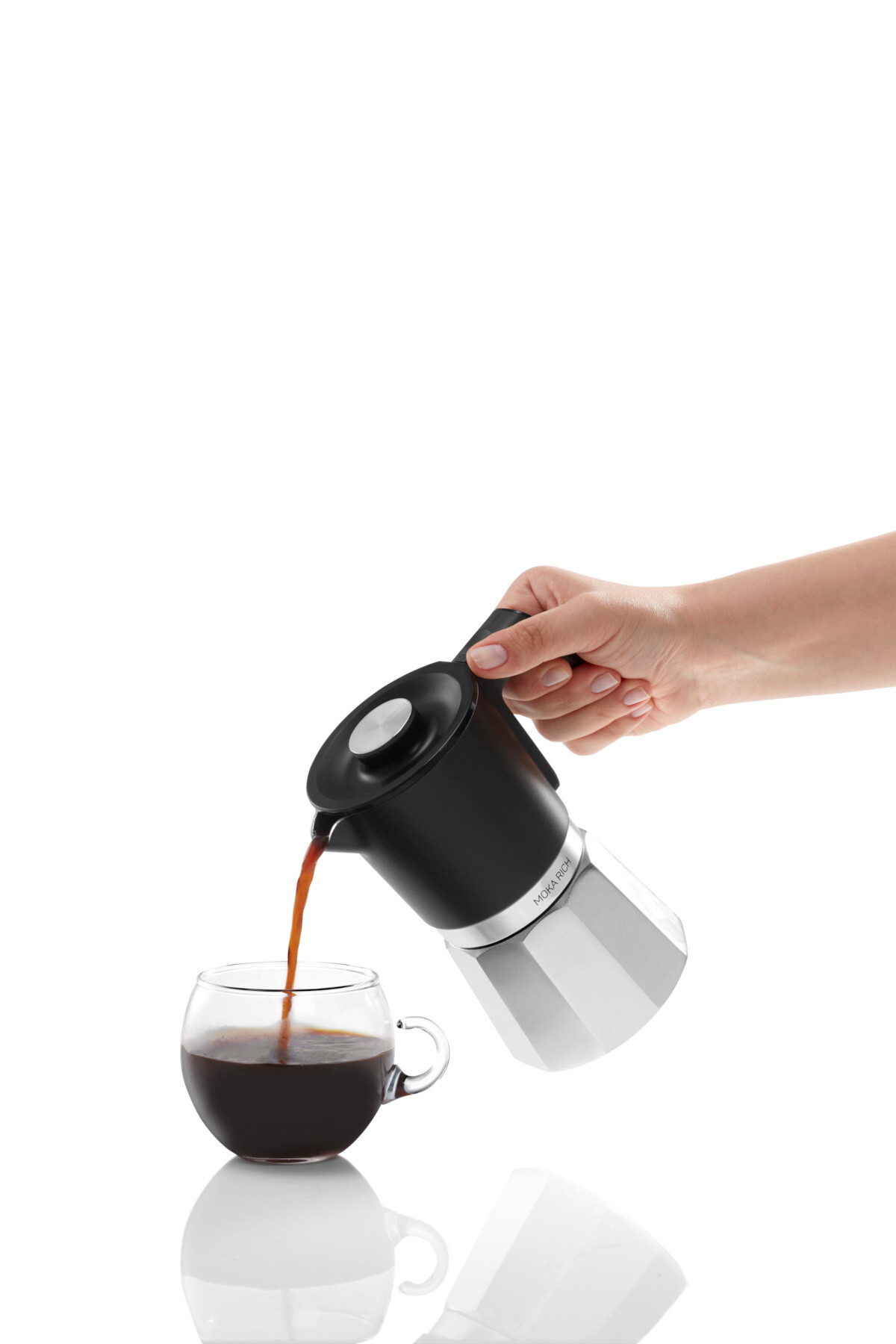 OK0027 Okka Rich Moka Pot Karıştırıcılı Metal İtalyan ve Türk Kah