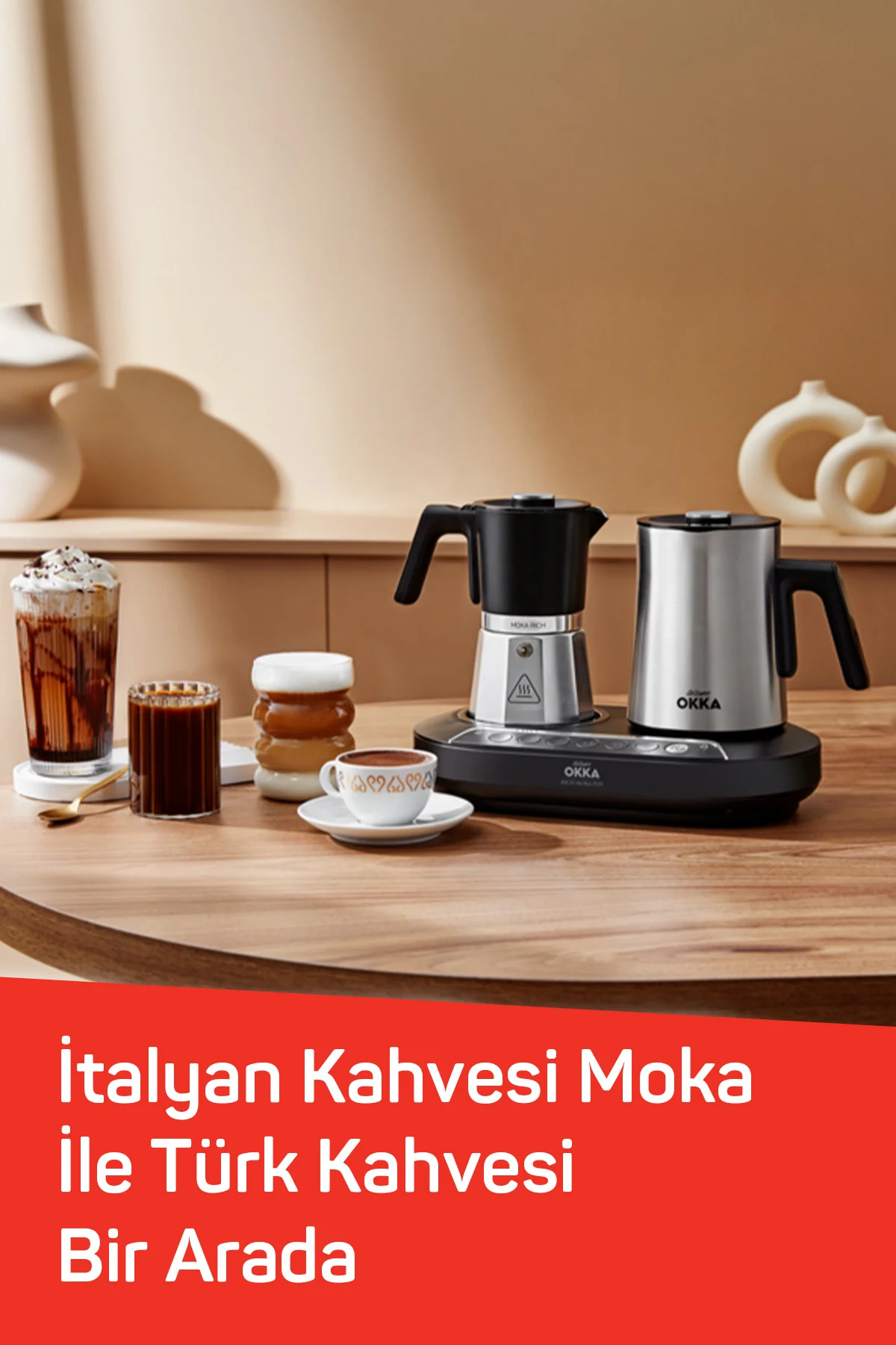 OK0027 Okka Rich Moka Pot Karıştırıcılı Metal İtalyan ve Türk Kah