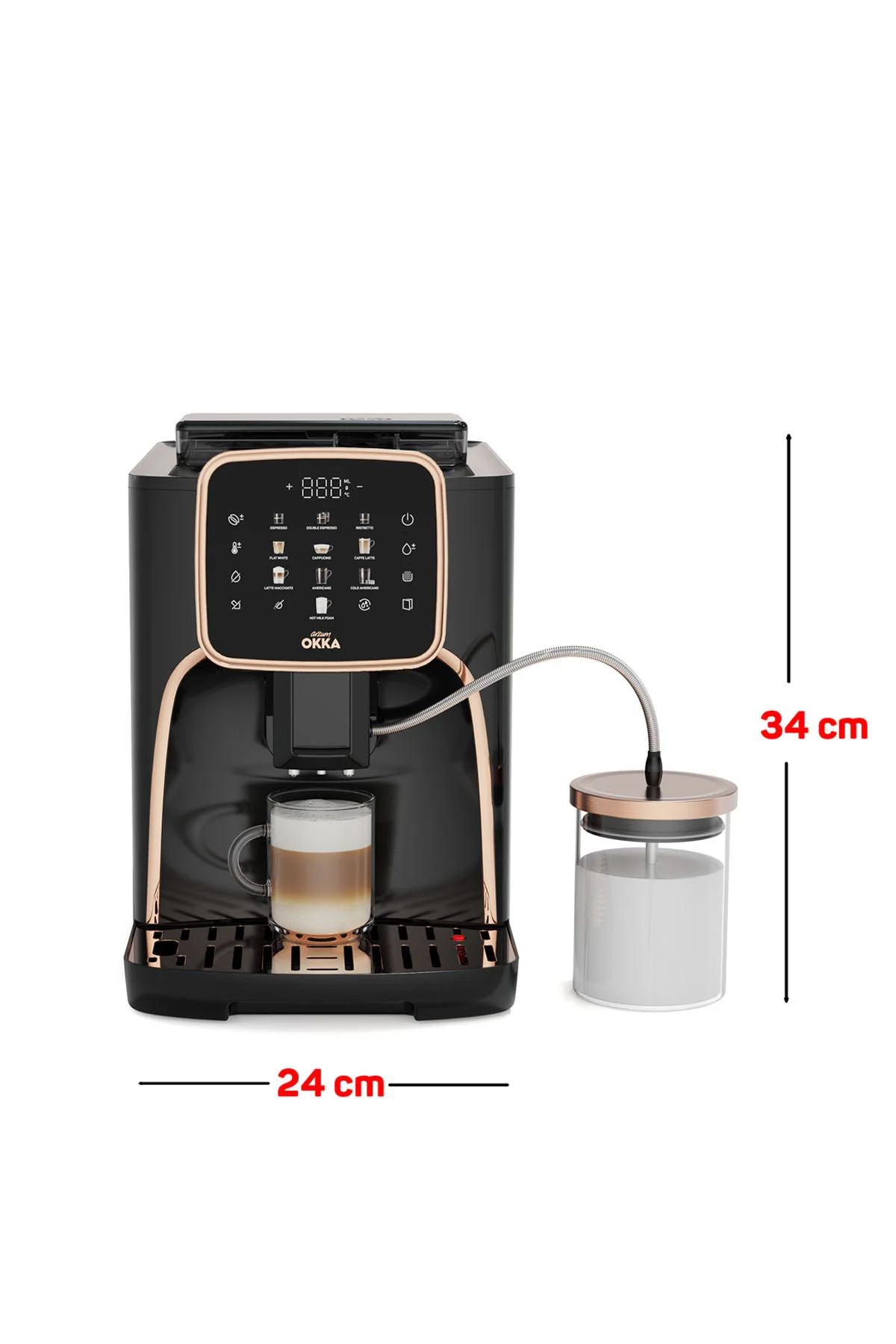 OK0028 Okka Espresso Pro M Tam Otomatik Espresso Makinesi, 11 Sıcak ve Soğuk İçecek, Bakır