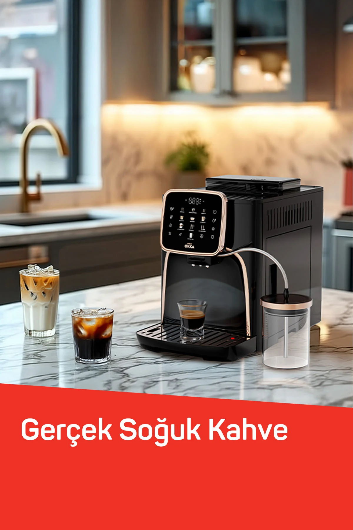 OK0028 Okka Espresso Pro M Tam Otomatik Espresso Makinesi, 11 Sıcak ve Soğuk İçecek, Bakır
