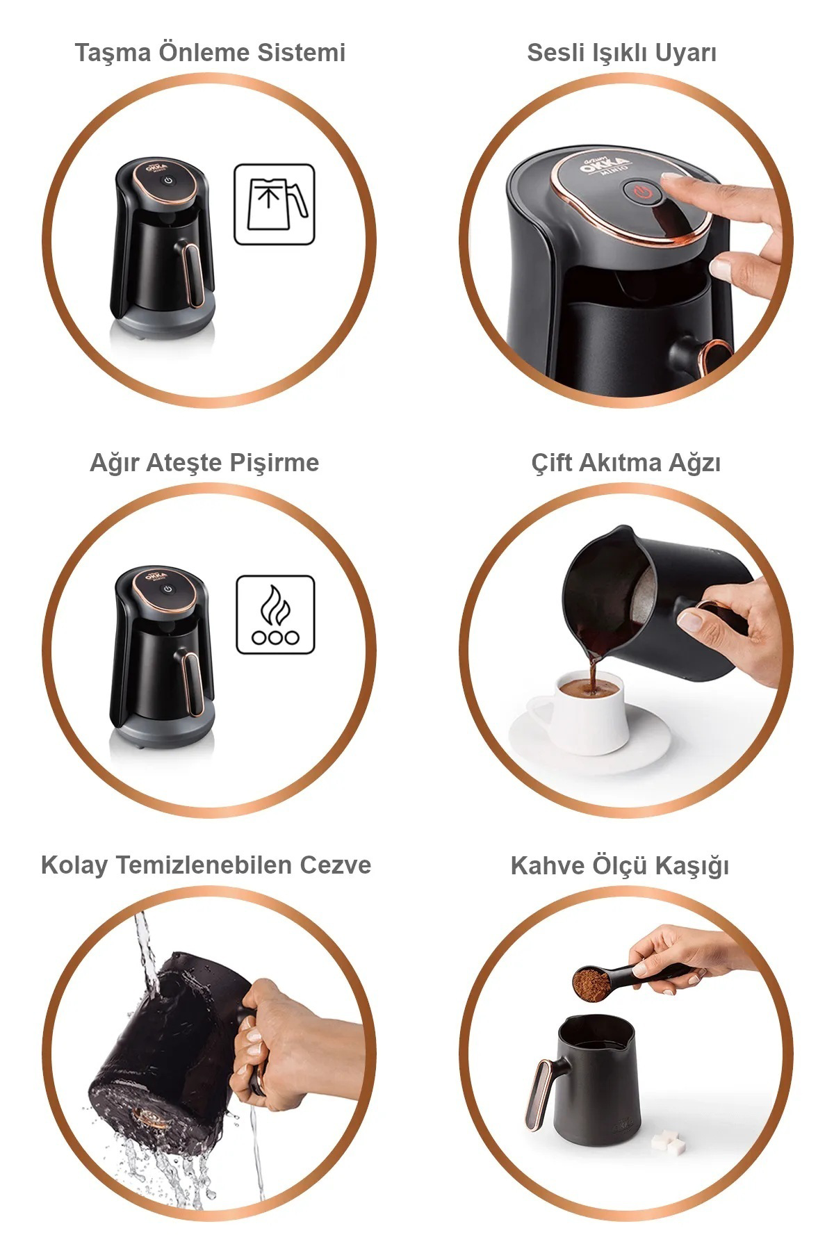 OK004 Okka Minio Türk Kahvesi Makinesi Taşma Önleyici Sistem, 4 F