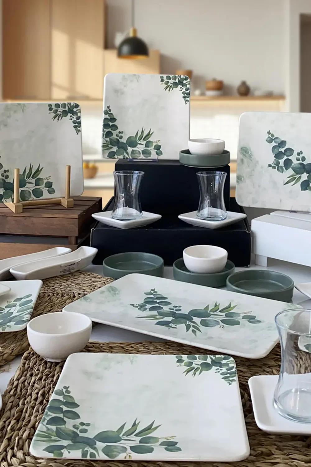 Keramika Okaliptus 29 Parça 6 Kişilik Kare Kahvaltı Takımı