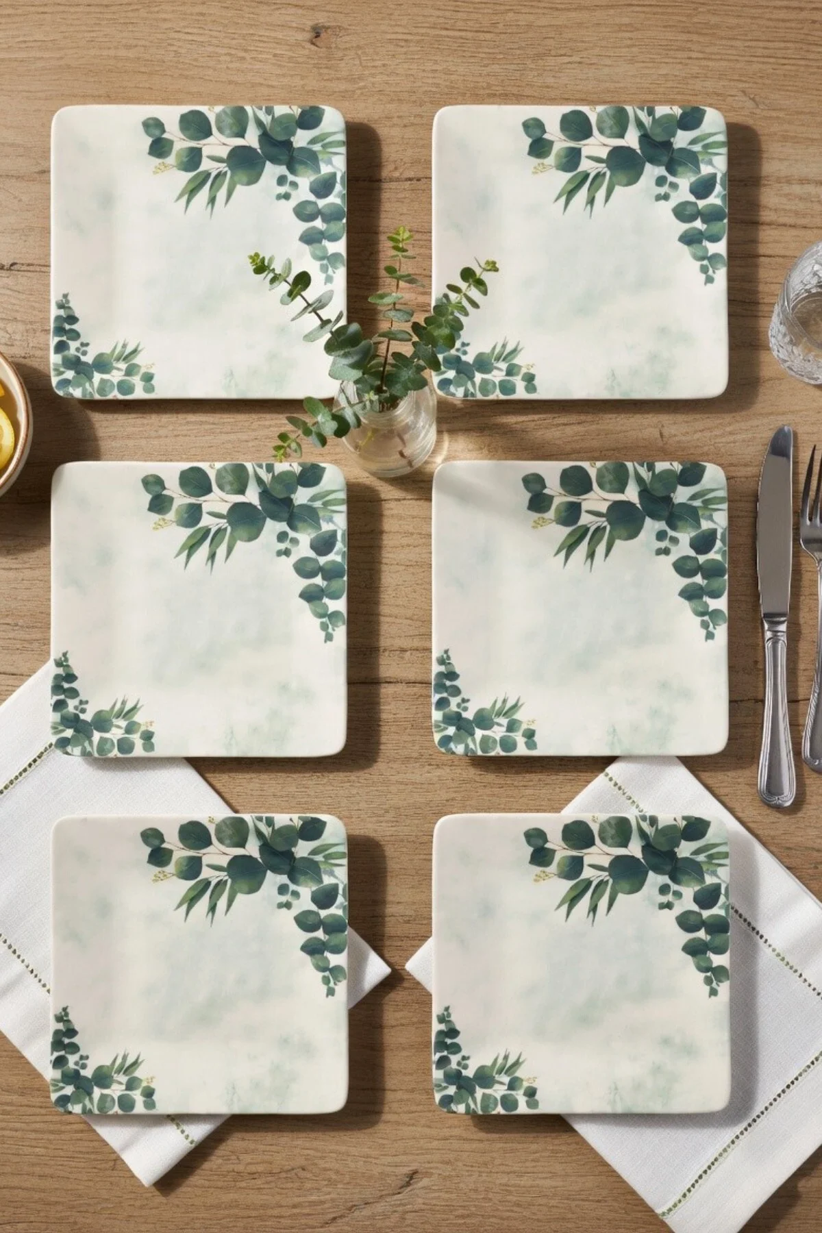 Okaliptus Kare Siera 20cm Pasta Tabağı 6 Adet