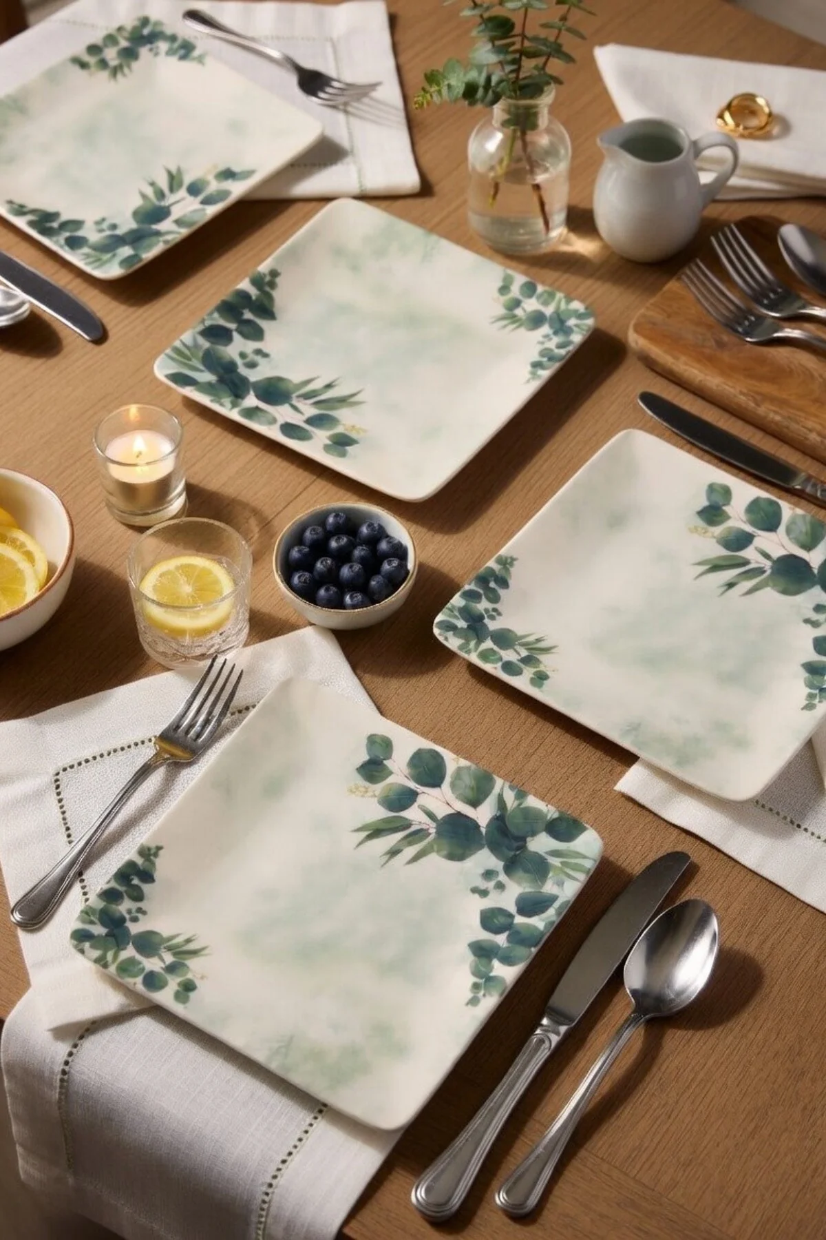 Okaliptus Kare Siera 20cm Pasta Tabağı 6 Adet