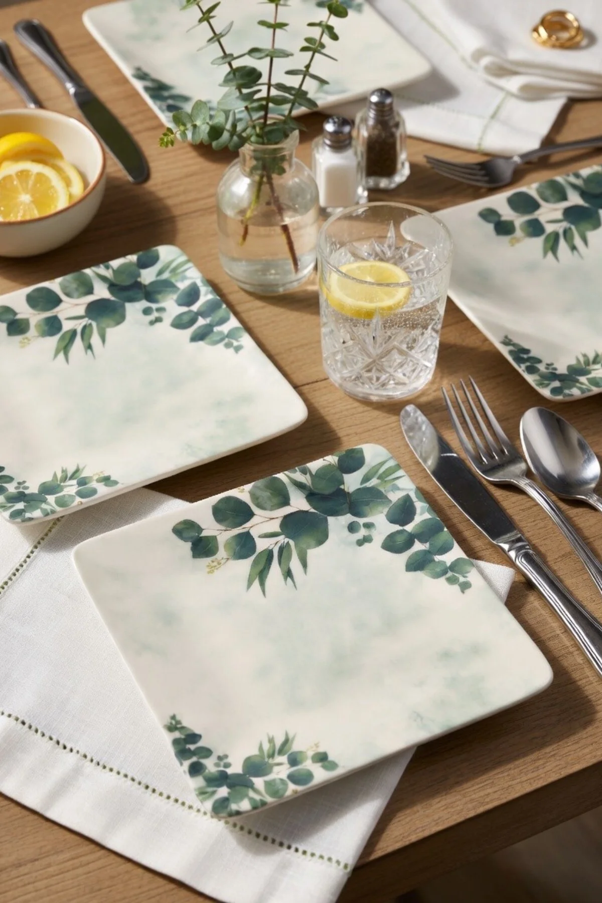 Okaliptus Kare Siera 20cm Pasta Tabağı 6 Adet