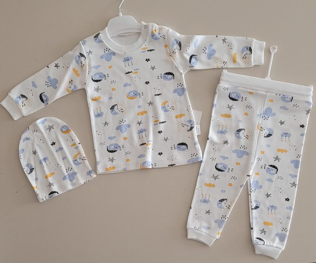 Okan Bebe %100 Pamuk Uykucu Gökyüzü Baskılı 3'lü Takım OKN-006