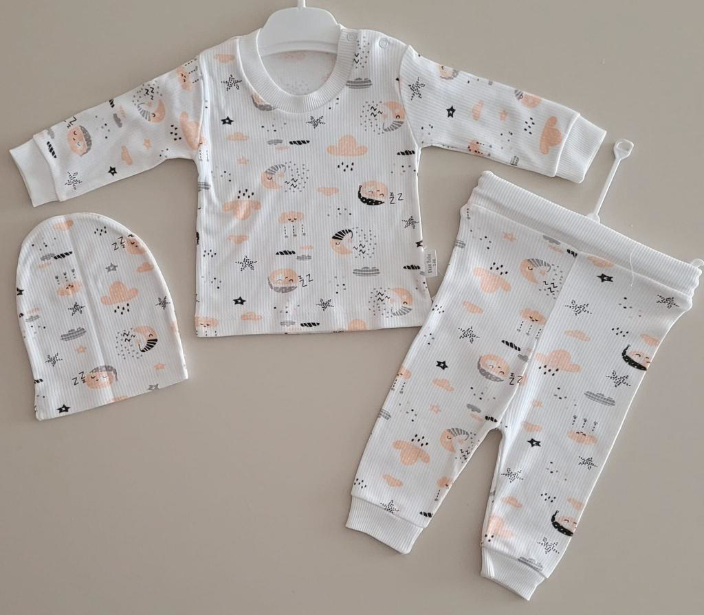 Okan Bebe %100 Pamuk Uykucu Gökyüzü Baskılı 3'lü Takım OKN-006