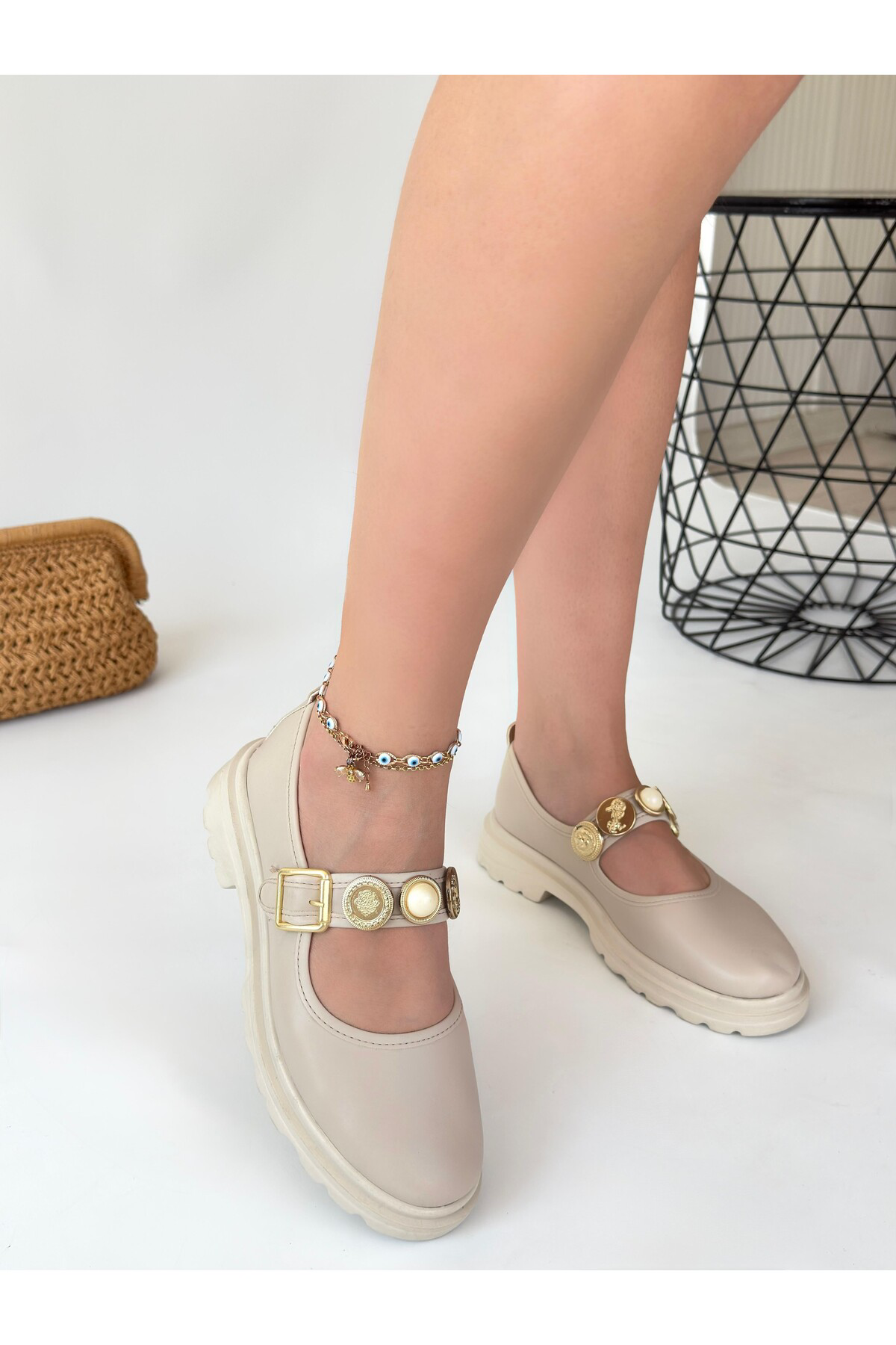 Erbilden Okira Bej Cilt Oxford Ayakkabı