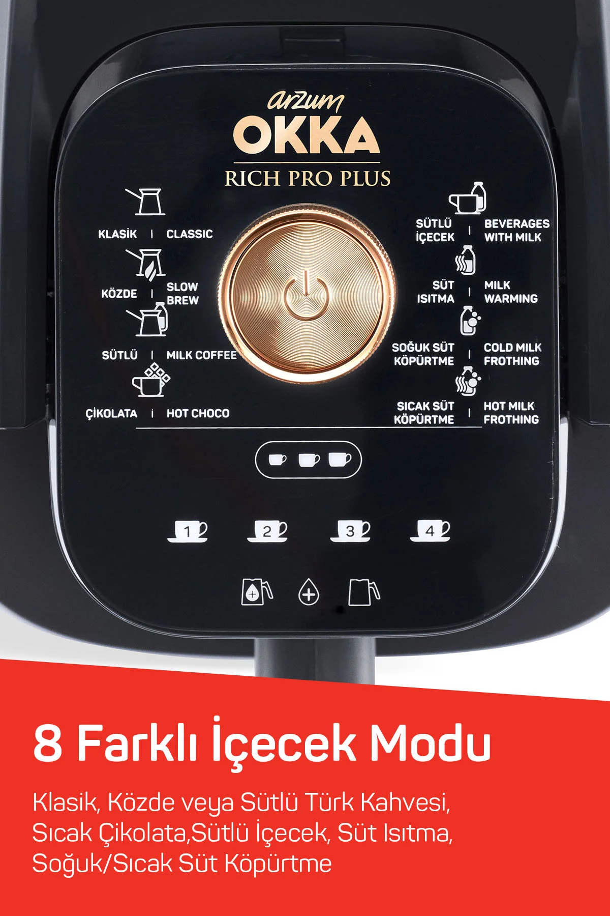 OKKA OK0036 Rich Pro Plus Su Hazneli Türk Kahvesi Makinesi, Bakır