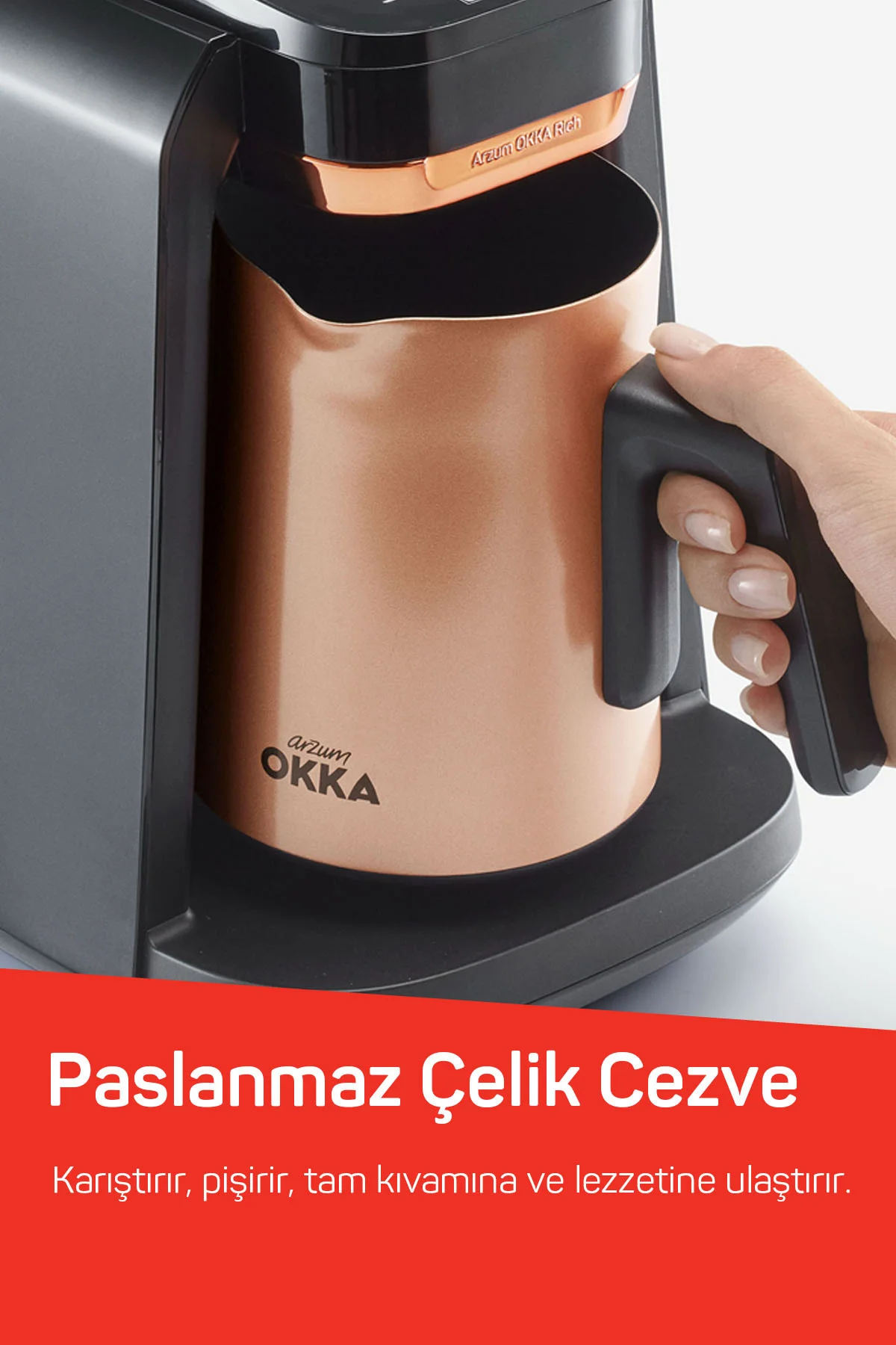 OKKA OK0036 Rich Pro Plus Su Hazneli Türk Kahvesi Makinesi, Bakır