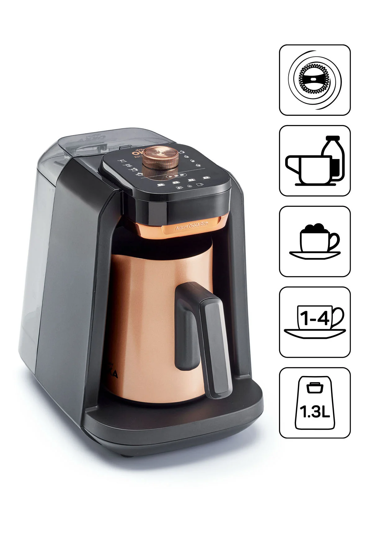 OKKA OK0036 Rich Pro Plus Su Hazneli Türk Kahvesi Makinesi, Bakır
