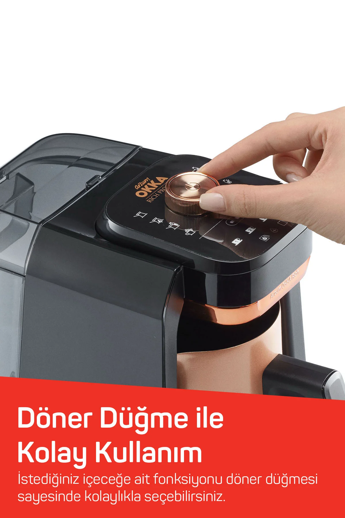 OKKA OK0036 Rich Pro Plus Su Hazneli Türk Kahvesi Makinesi, Bakır