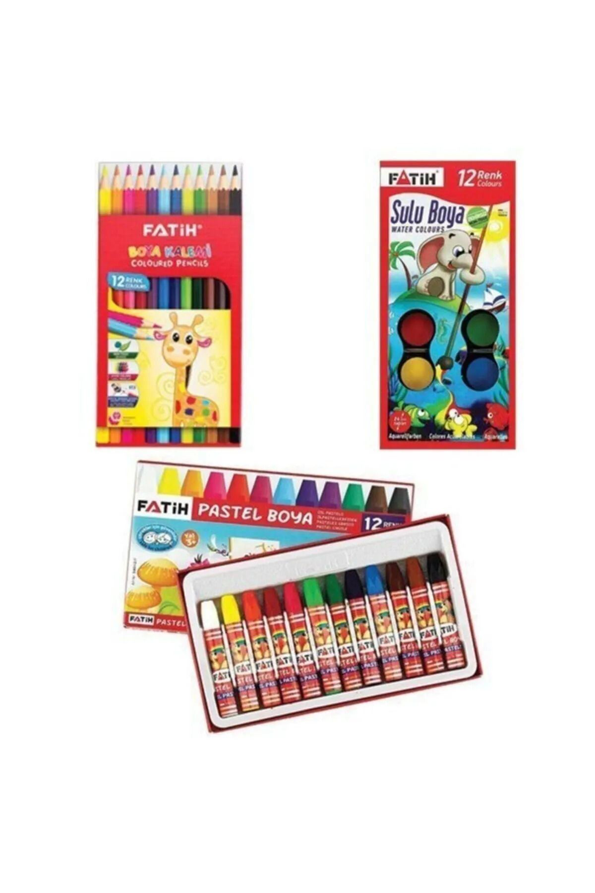 Fatih Okul 3 'Lü Boya Seti -12'Li Kuru Boya + 12'Li Pastel Boya + 12'Li