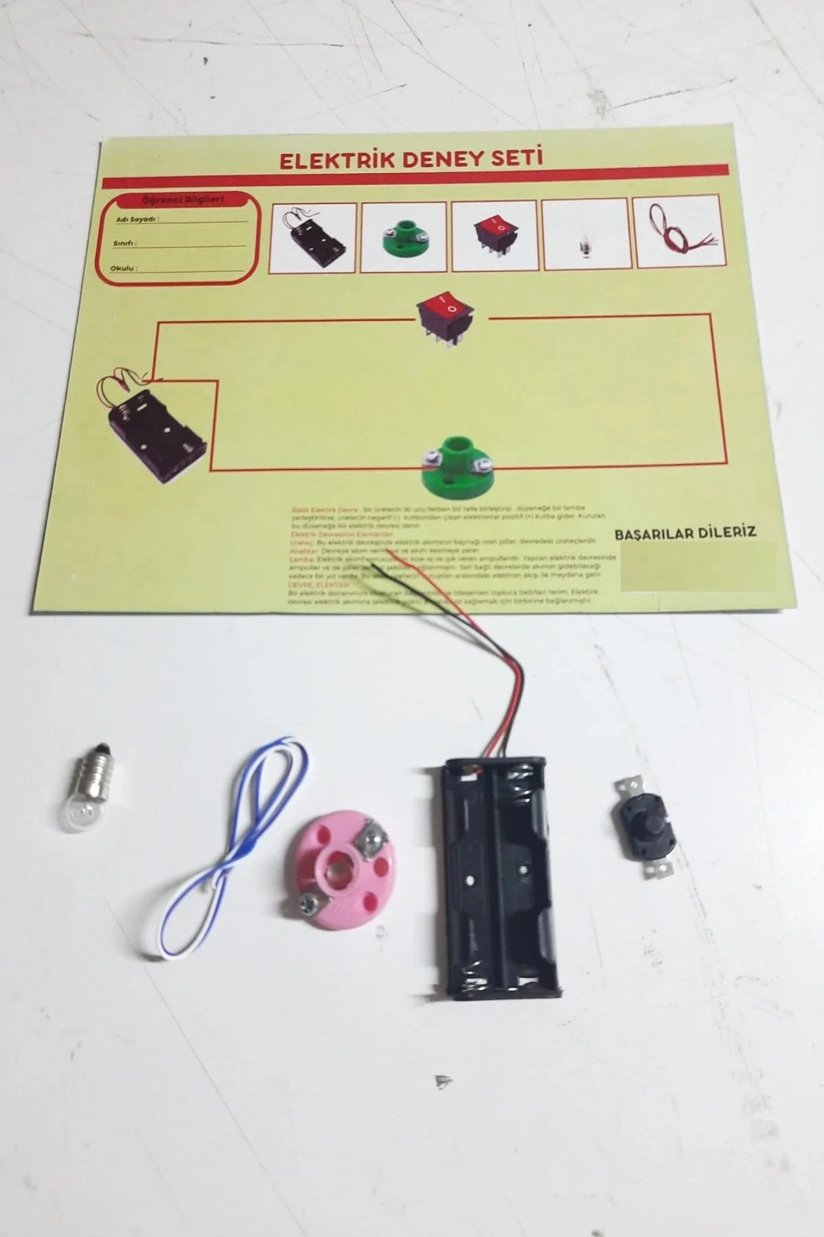 Okul Deney Seti - Elektrik Seti Ampul - Pil Yatağı - Duy -düğme Seti