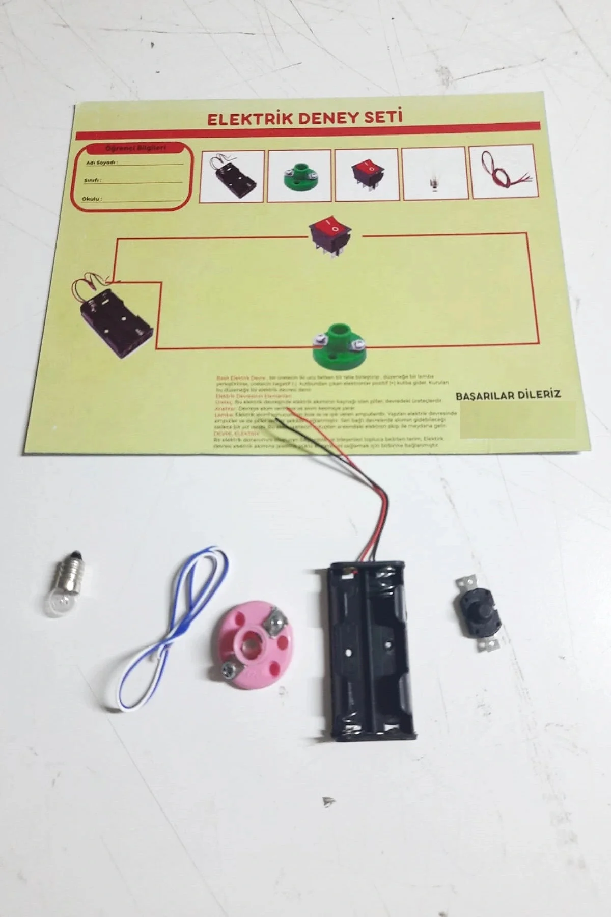 Okul Deney Seti - Elektrik Seti Ampul - Pil Yatağı - Duy -Düğme Seti - Görsel 2
