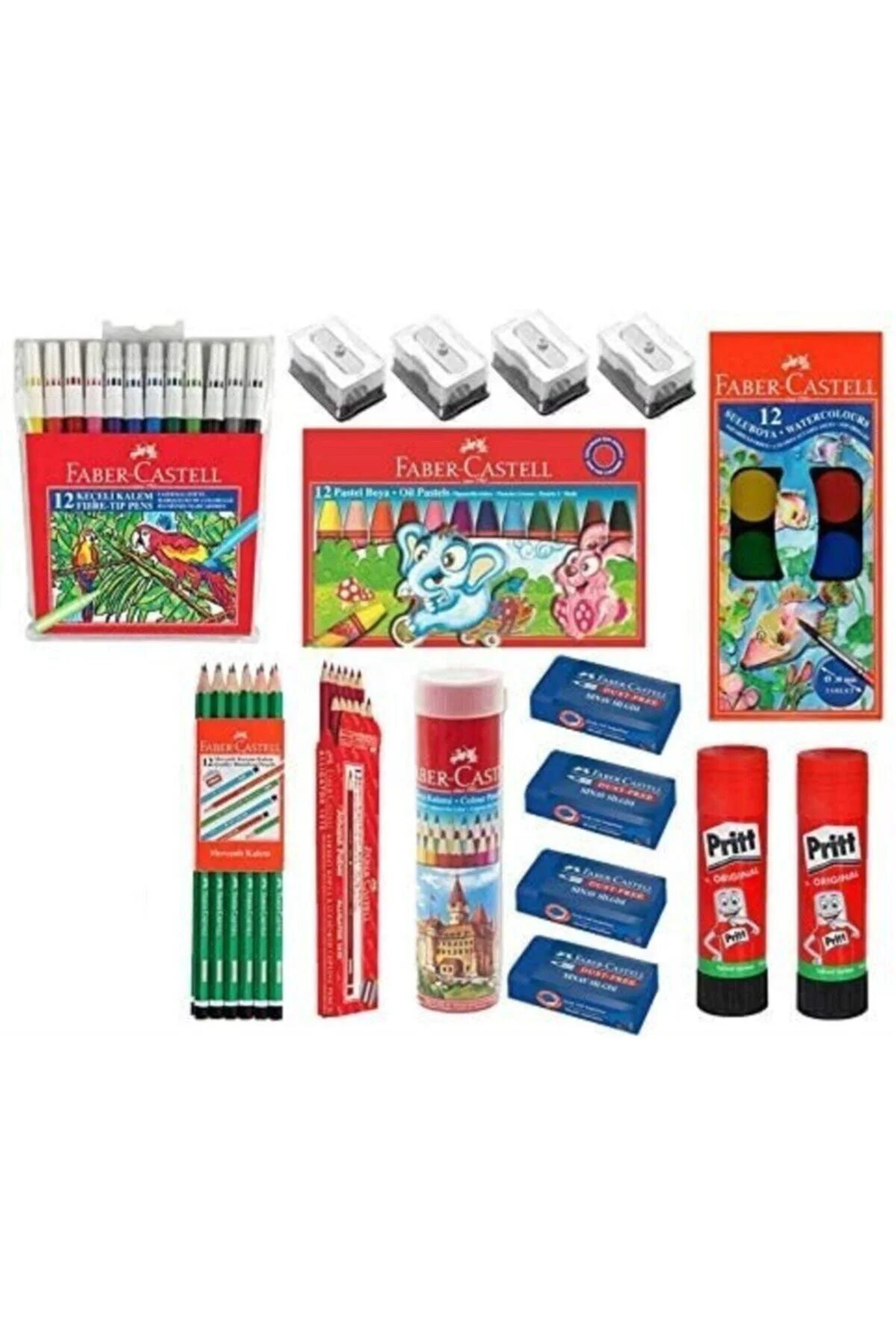 Okul - Kırtasiye 16 Parça Mega Set Boya + Kalem + Silgi +  Açacak
