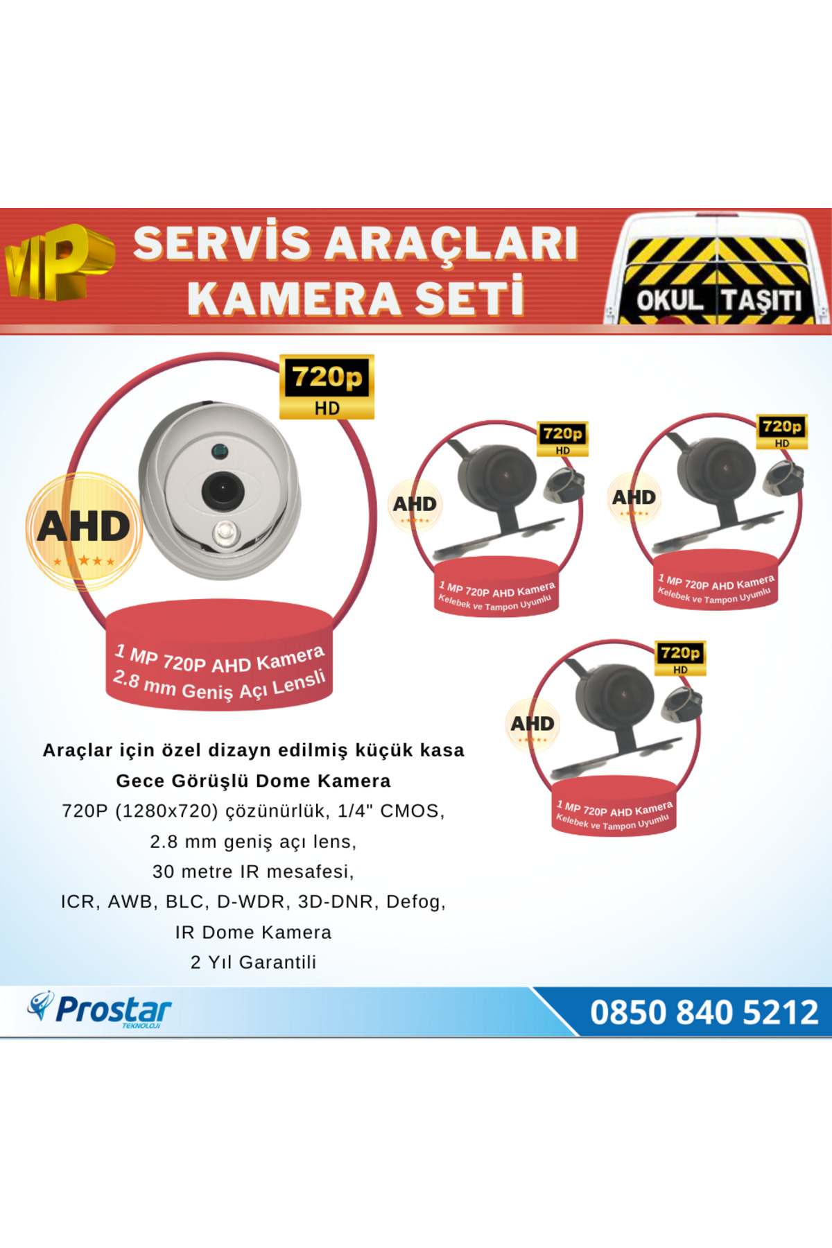 Pro Star Okul Servis Kamera Seti 4 Kameralı 7" Monitör 4 Kameralı 1 Tb Har