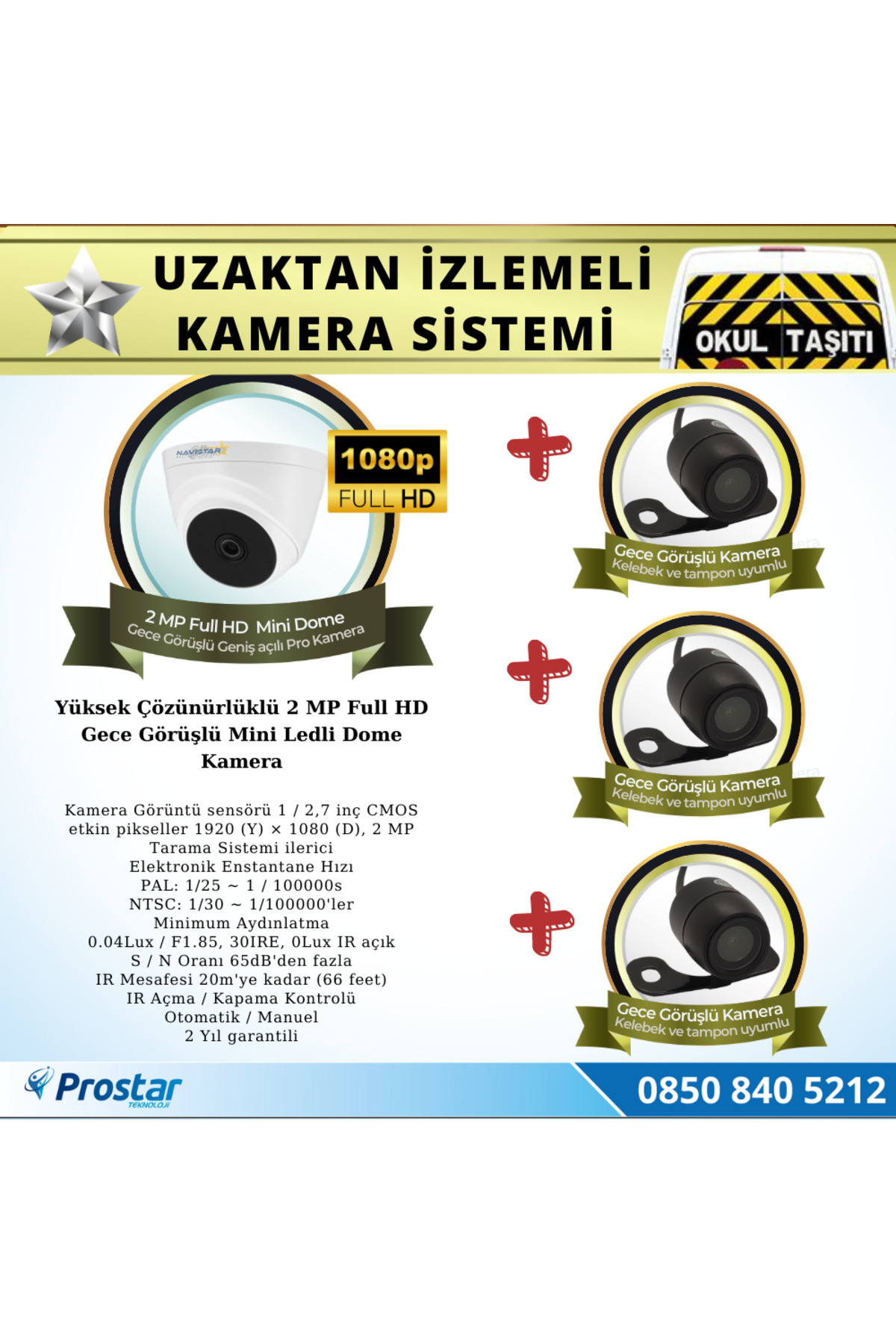 Navistar Okul Servis Kamera Sistemi Seti Uzaktan İzlemeli 4 Kameralı 7" Hd