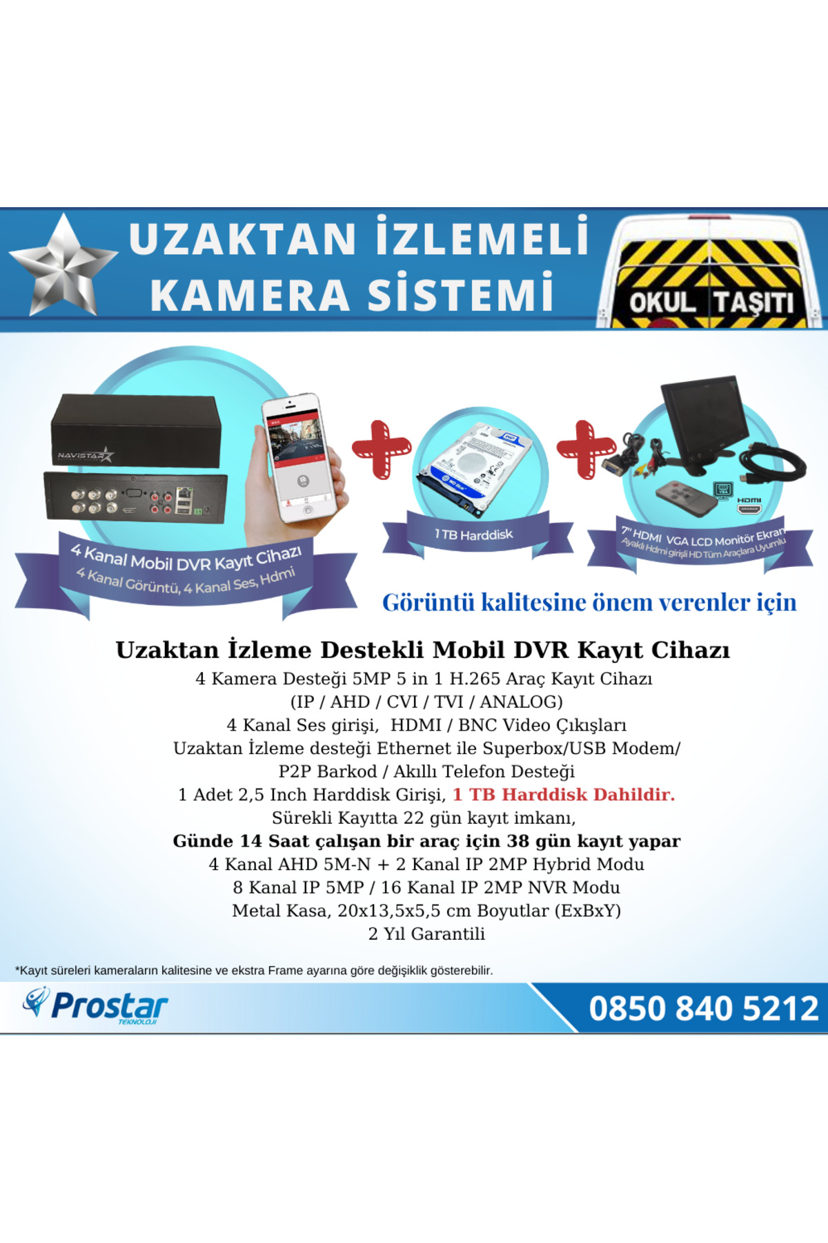 Okul Servis Kamera Sistemi Seti Uzaktan Izlemeli 4 Kameralı 7" Hd Okul Servis Kamera Sistemi Seti Uzaktan Izlemeli 4 Kameralı 7" Hd