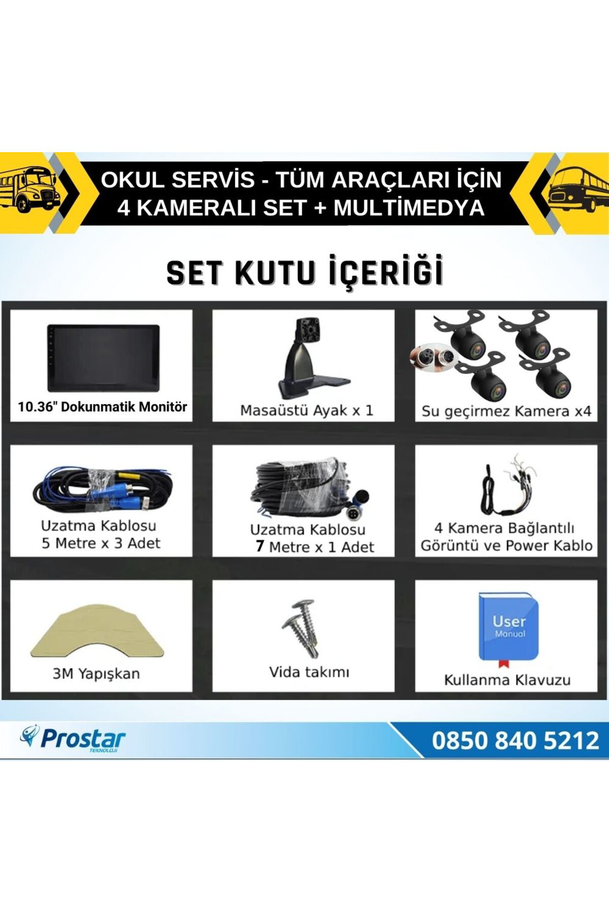 Okul Servisleri için 10.36" Dokunmatik Ekranlı 4 Kameralı Kayıtlı