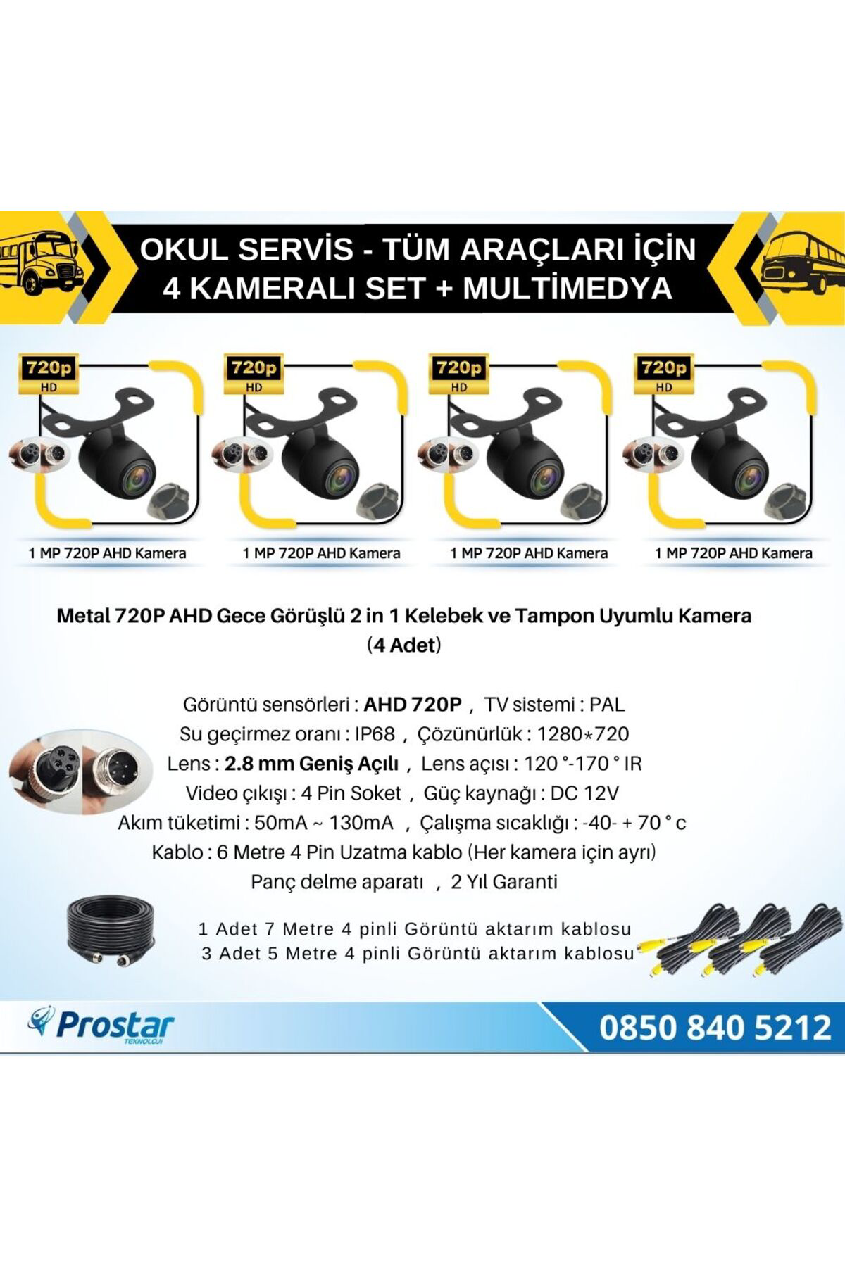 Okul Servisleri için 10.36" Dokunmatik Ekranlı 4 Kameralı Kayıtlı