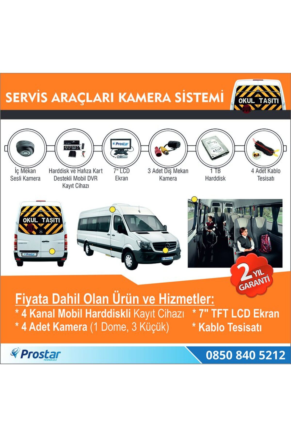 Okul Ve Servis Taşıtları Için 1 Tb Kayıtlı Kamera Set