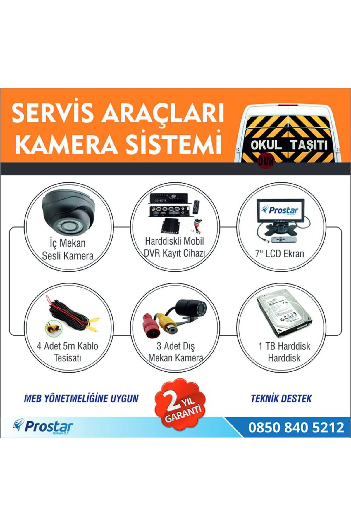 Okul Ve Servis Taşıtları Için 1 Tb Kayıtlı Kamera Set