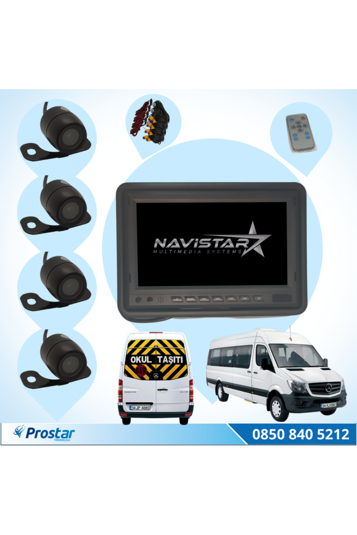 Prostark Okul Ve Servis Taşıtları Dört Kameralı Ahd 720P 7" Ekranlı 4 Kame