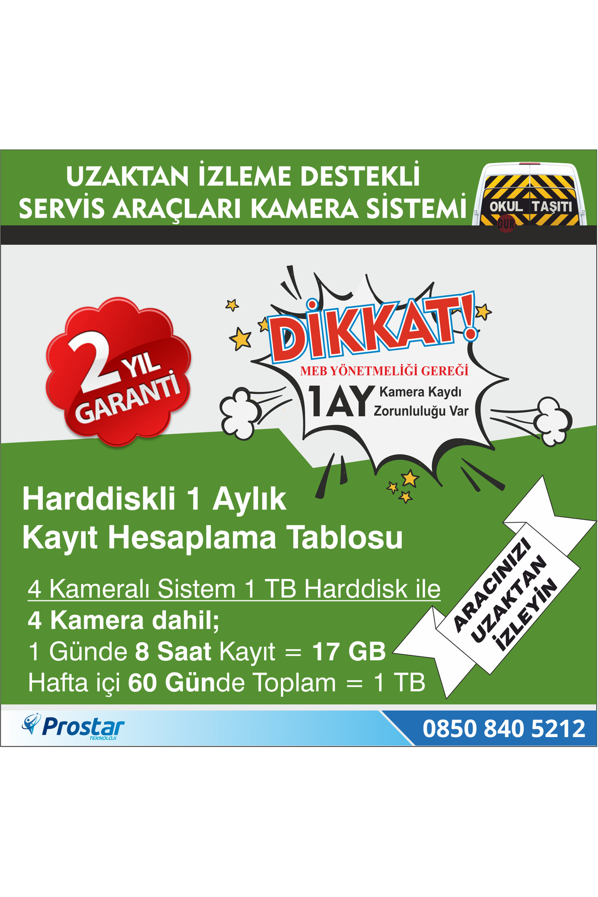 Okul Ve Servis Taşıtları Için 1 Tb Kayıtlı 3g Destekli Kamera