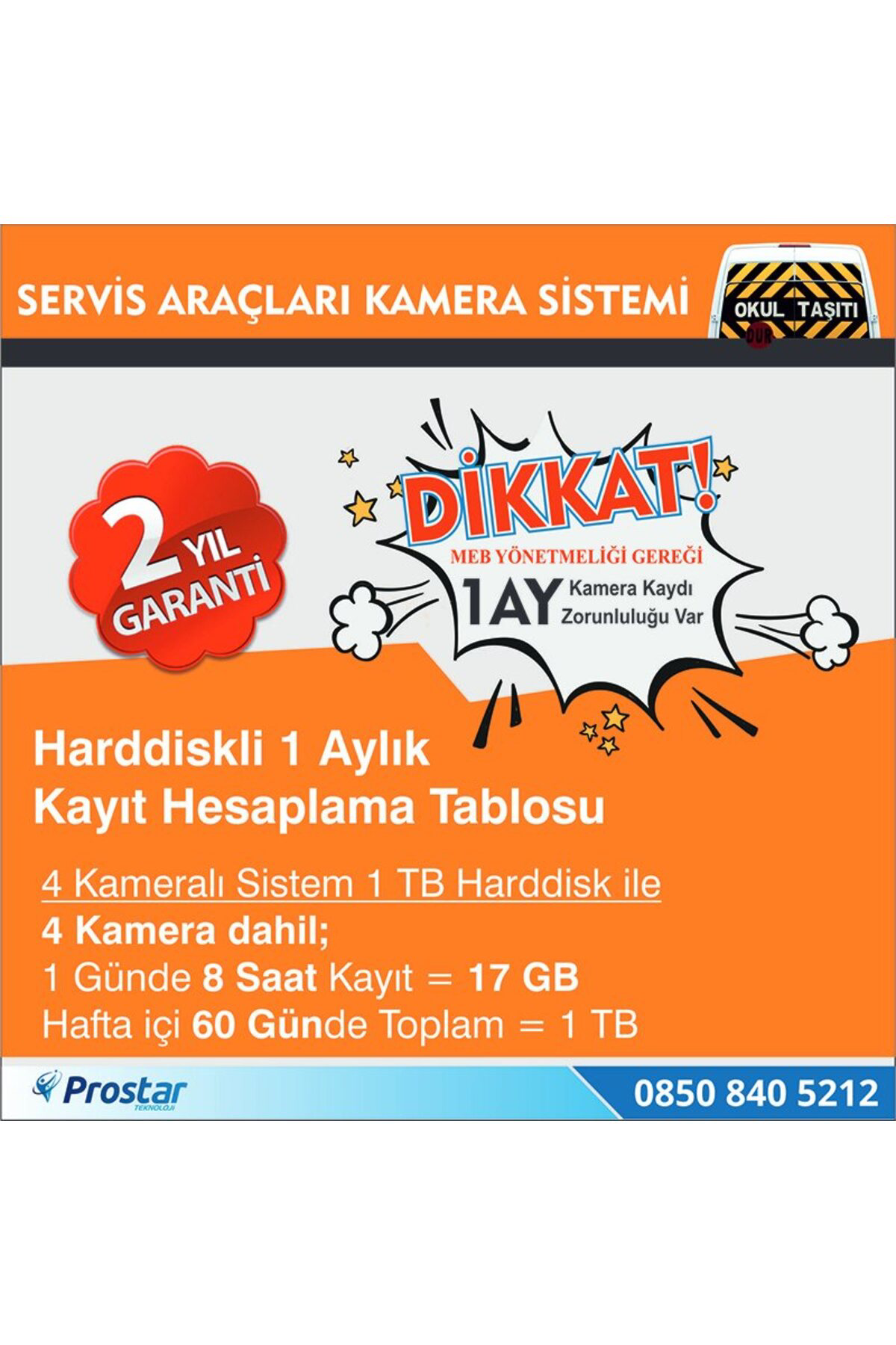 Okul Ve Servis Taşıtları Için 1 Tb Kayıtlı Kamera Set