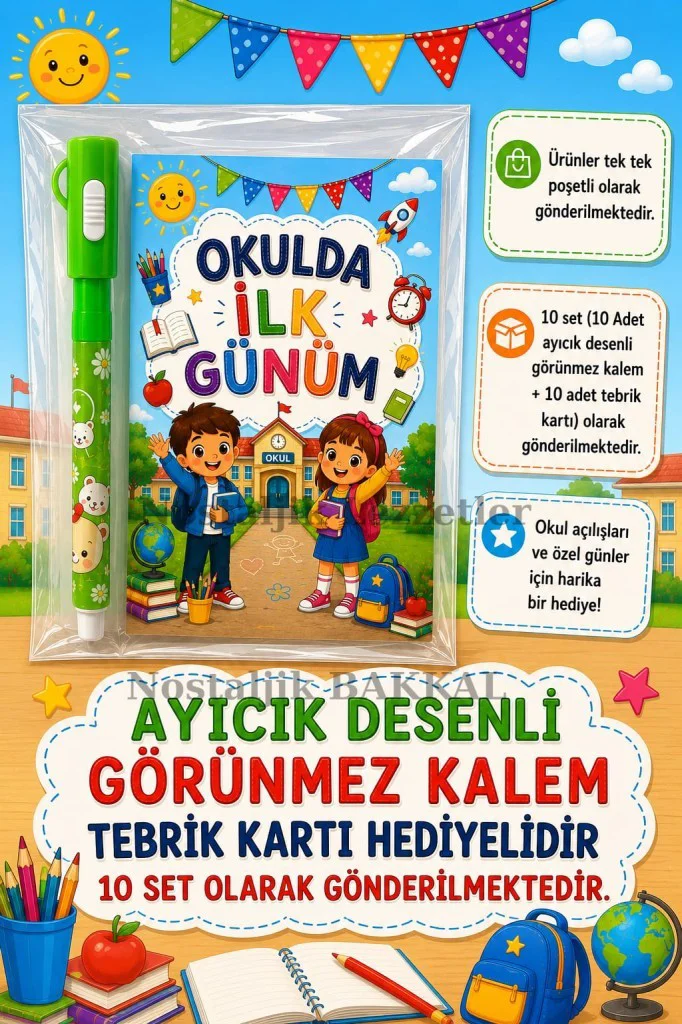 Okulda İlk Günüm Yazılı 10 Adet Hediye Seti 1. Sınıf- Sene Başı A