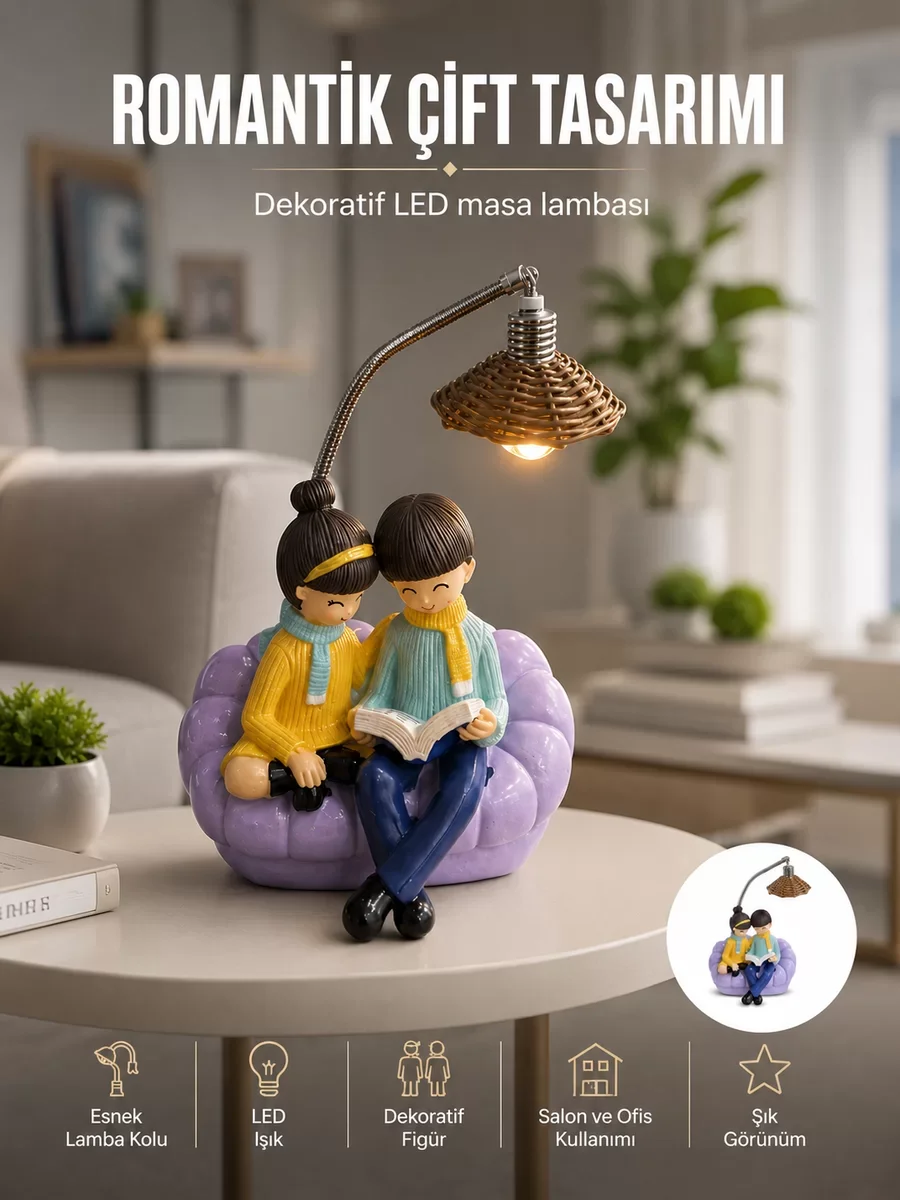 Okuyan Çift Masa Lambası Romantik LED Aydınlatma Dekoratif - Northcity