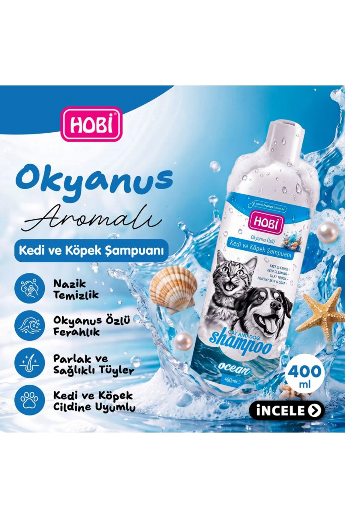 Okyanus Kokulu Kedi ve Köpek Şampuanı 400ml | Ferahlatıcı ve Doğal Temizlik Okyanus Kokulu Kedi ve Köpek Şampuanı 400ml | Ferahlatıcı ve Doğal Temizlik