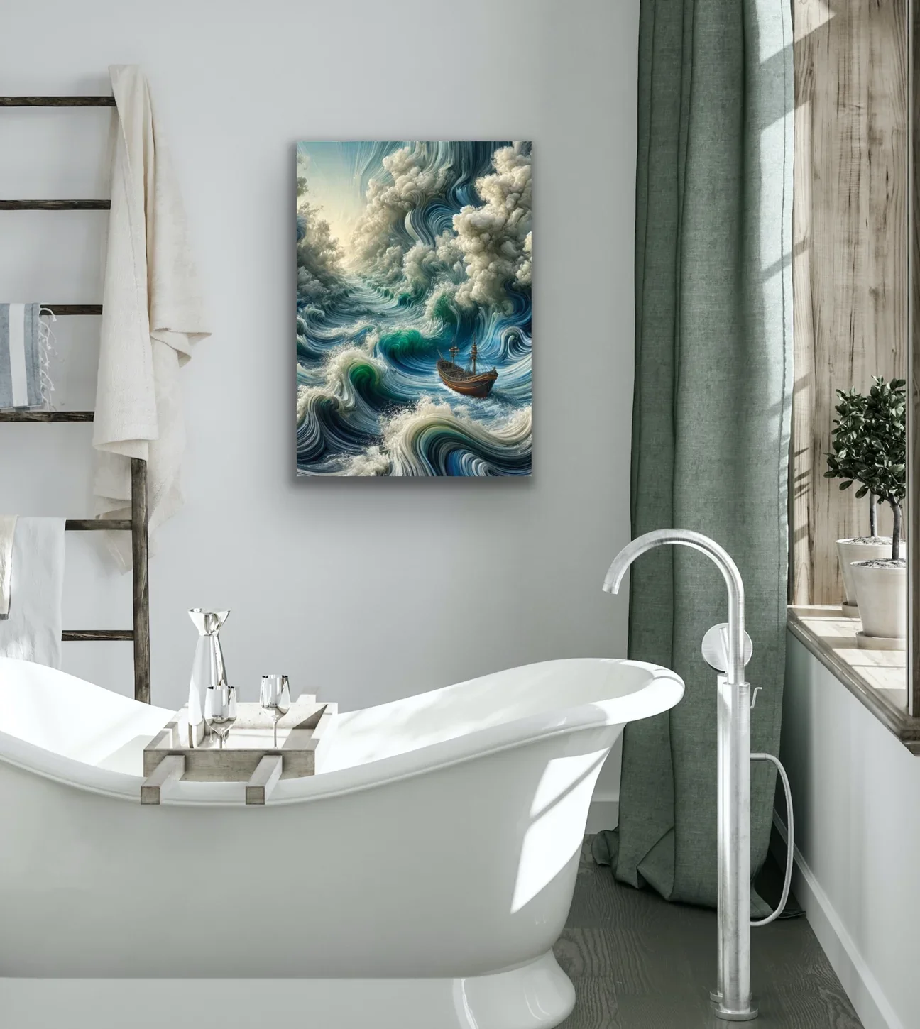 Okyanustaki Yalnız Gemi Kanvas Tablo 70x100cm - Duvar Sanatı